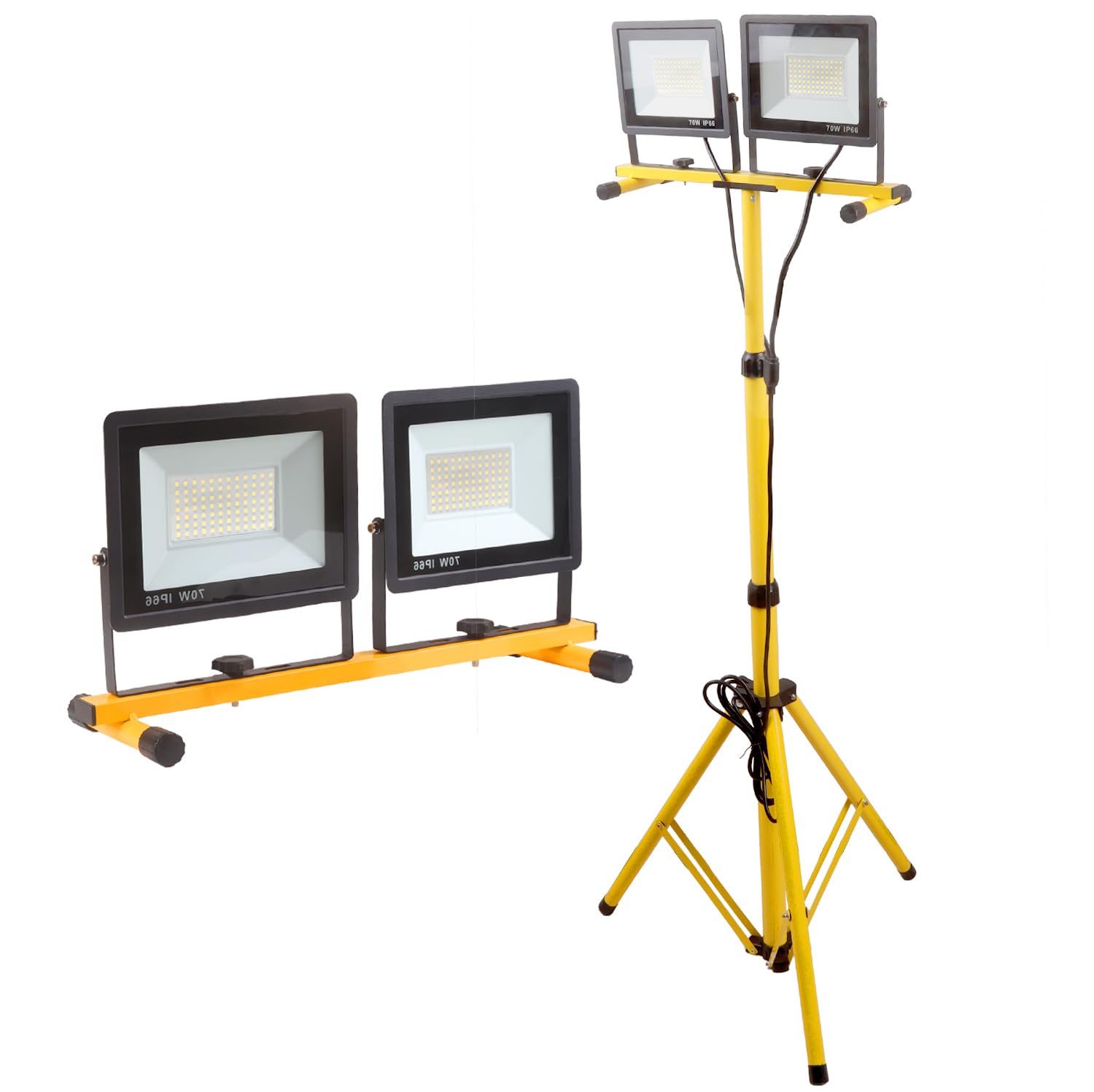 21000 Lumen LED Work Light with Adjustable Stand - 2 Head Portable Workshop Light with Foldable Tripod, Waterproof Construction & Individual Switches (6500K Daylight) - Perfect for Construction Sites, Auto Repair, and Outdoor Projects