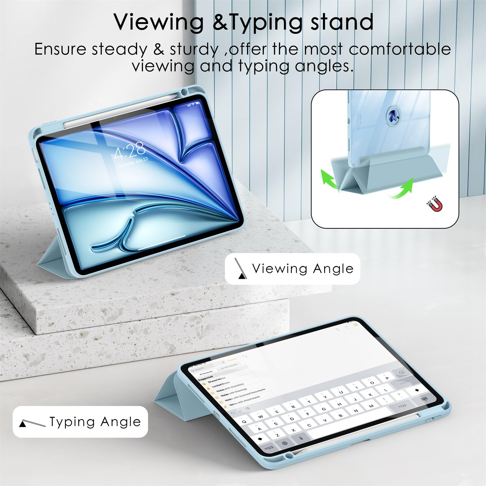 Soke iPad Air 11 Inch Case 2024 & iPad Air 5th/4th Gen Case (2022/2020) - Shockproof Protective Cover with Pencil Holder, Auto Sleep/Wake & Camera Protection for iPad Air 10.9 Inch - Sky Blue | Perfect for Work, School & Travel Protection