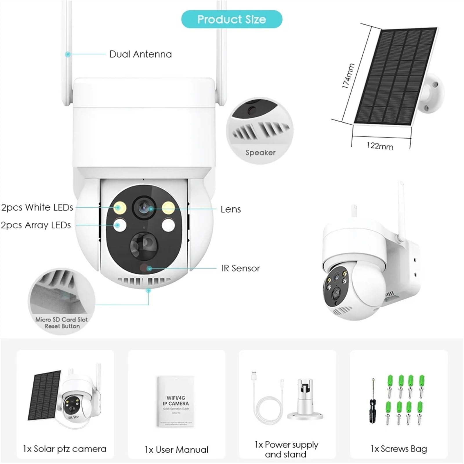 Wireless Outdoor Solar PTZ Security Camera 1080p - Rechargeable Battery IP CCTV Camera with Night Vision & Solar Panel - Home Security Surveillance for Yard, Garage & Perimeter (WiFi Only)