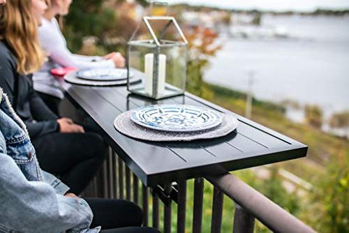 Black Aluminum Deck Rail Table - Sturdy Dining, Side or Bar Top Table with Easy Attach Bracket System for Patio, Deck & Outdoor Entertaining