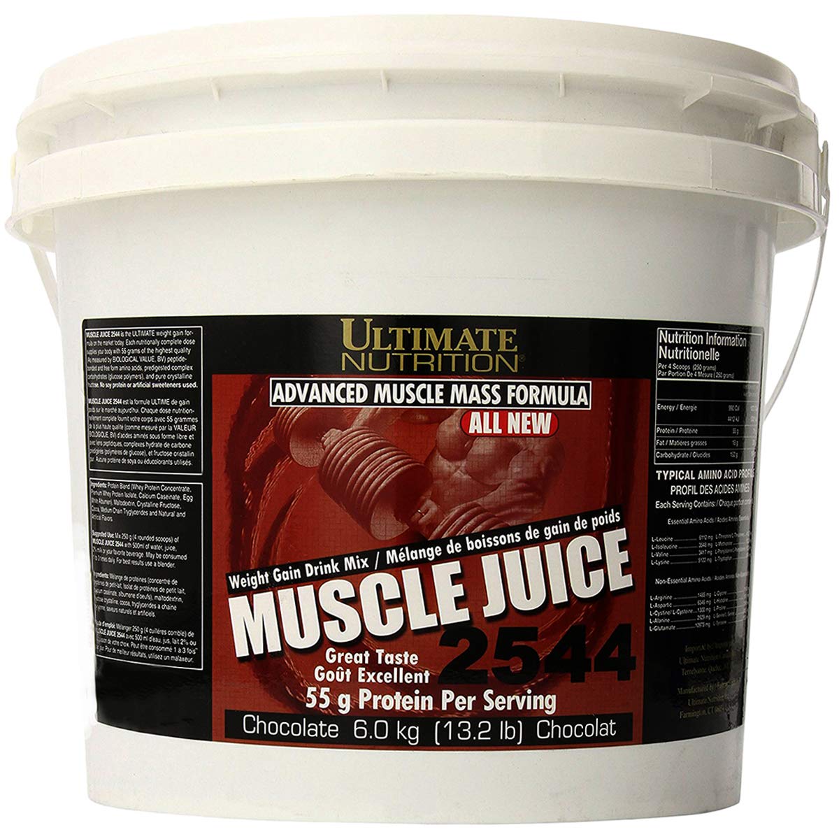 Ultimate Nutrition Muscle Juice 2544 Whey Protein Isolate - High Protein Weight Gain Powder with 55g Protein Per Serving, Chocolate Flavor, 13.2 lbs - Perfect for Post-Workout Recovery & Muscle Building