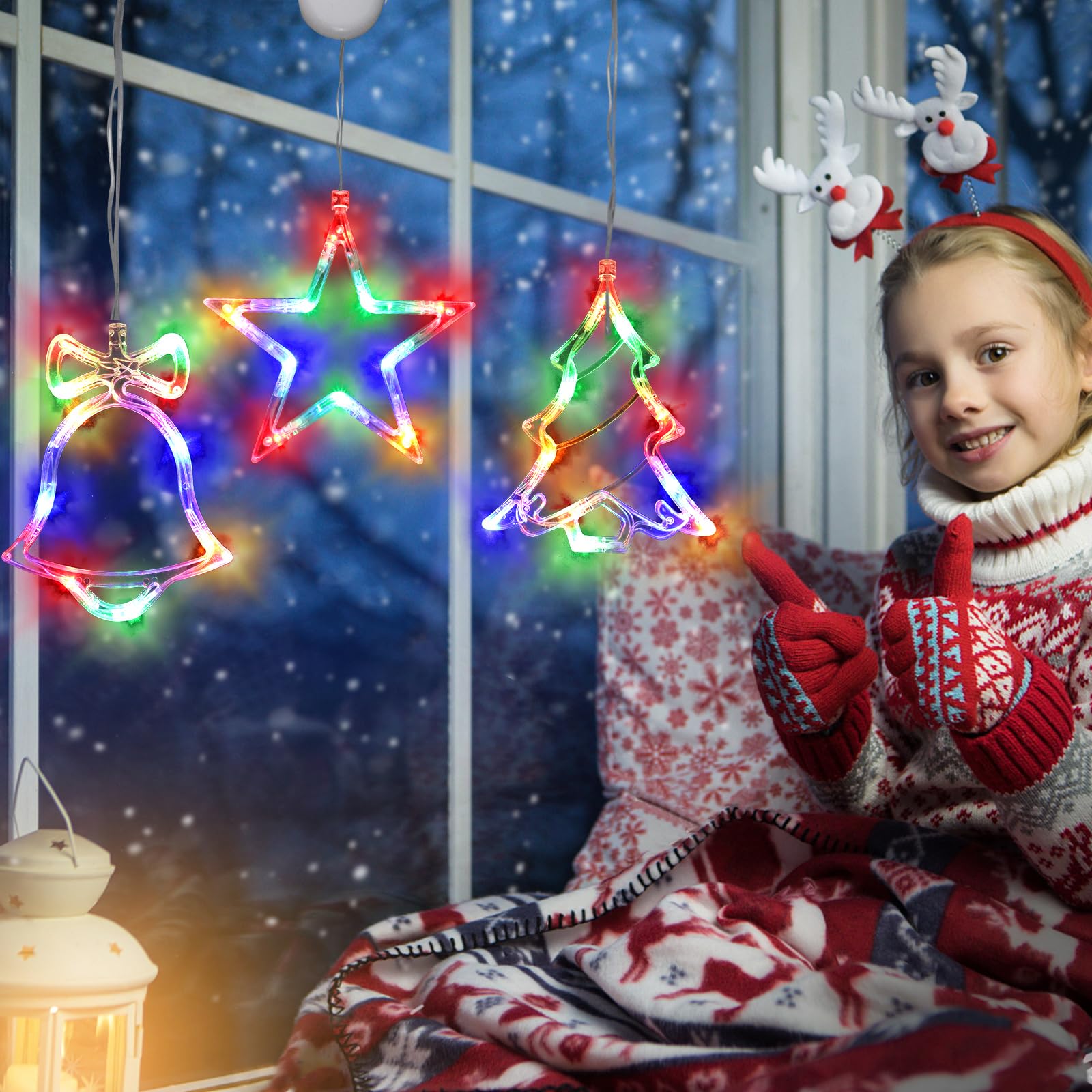 3PCS Christmas Window Lights Decorations - Battery Operated LED Star & Jingle Bell String Lights with Suction Cups for Indoor Fireplace, Tree & Holiday Decor - Perfect for Christmas, New Year & Winter Home Decoration