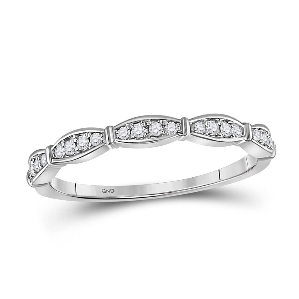 10K White Gold Women's Round Diamond Stackable Band Ring - 1/8 Cttw, Size 4-10 | Perfect for Wedding, Anniversary, Engagement & Everyday Elegance
