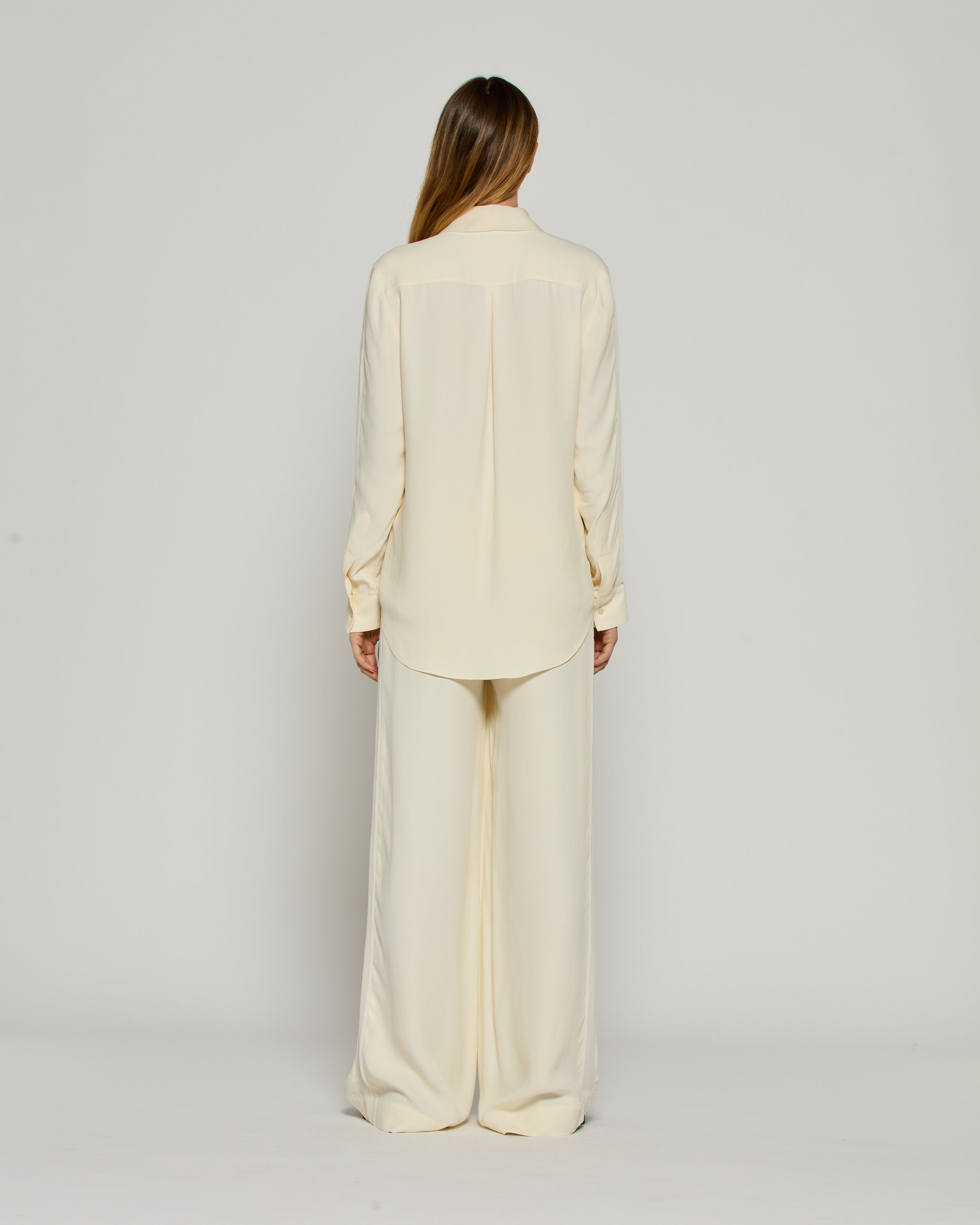 Serena Women's Dress Pants with Georgette Trim - Cream Color | Office Wear, Business Attire & Formal Occasions
