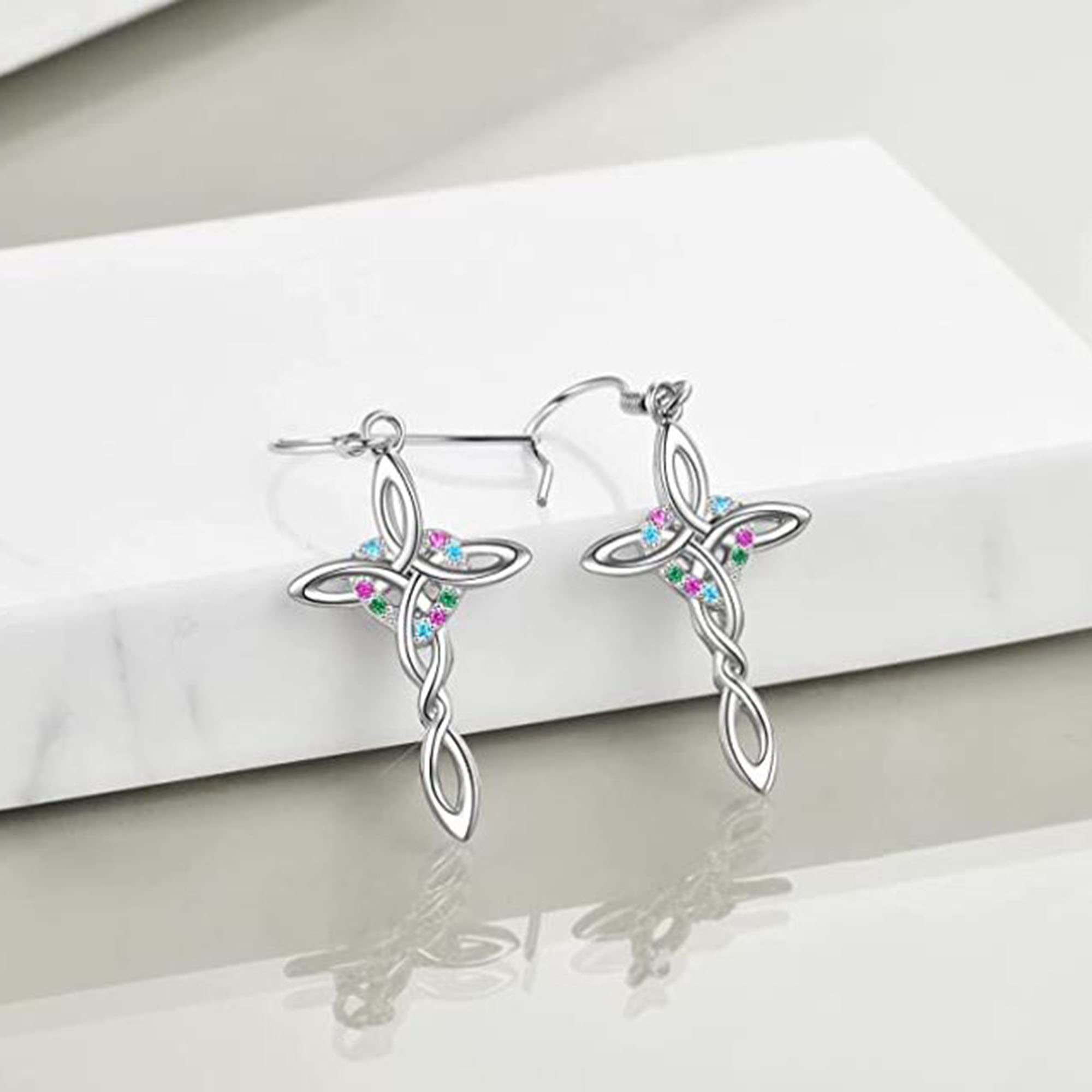 0.20 Ct Round Cut Created Multi Stone Diamond Cross Earrings - Sterling Silver Rose Flower Dangle Earrings - Elegant Jewelry Gifts for Women & Teen Girls - Perfect for Weddings, Parties & Everyday Wear