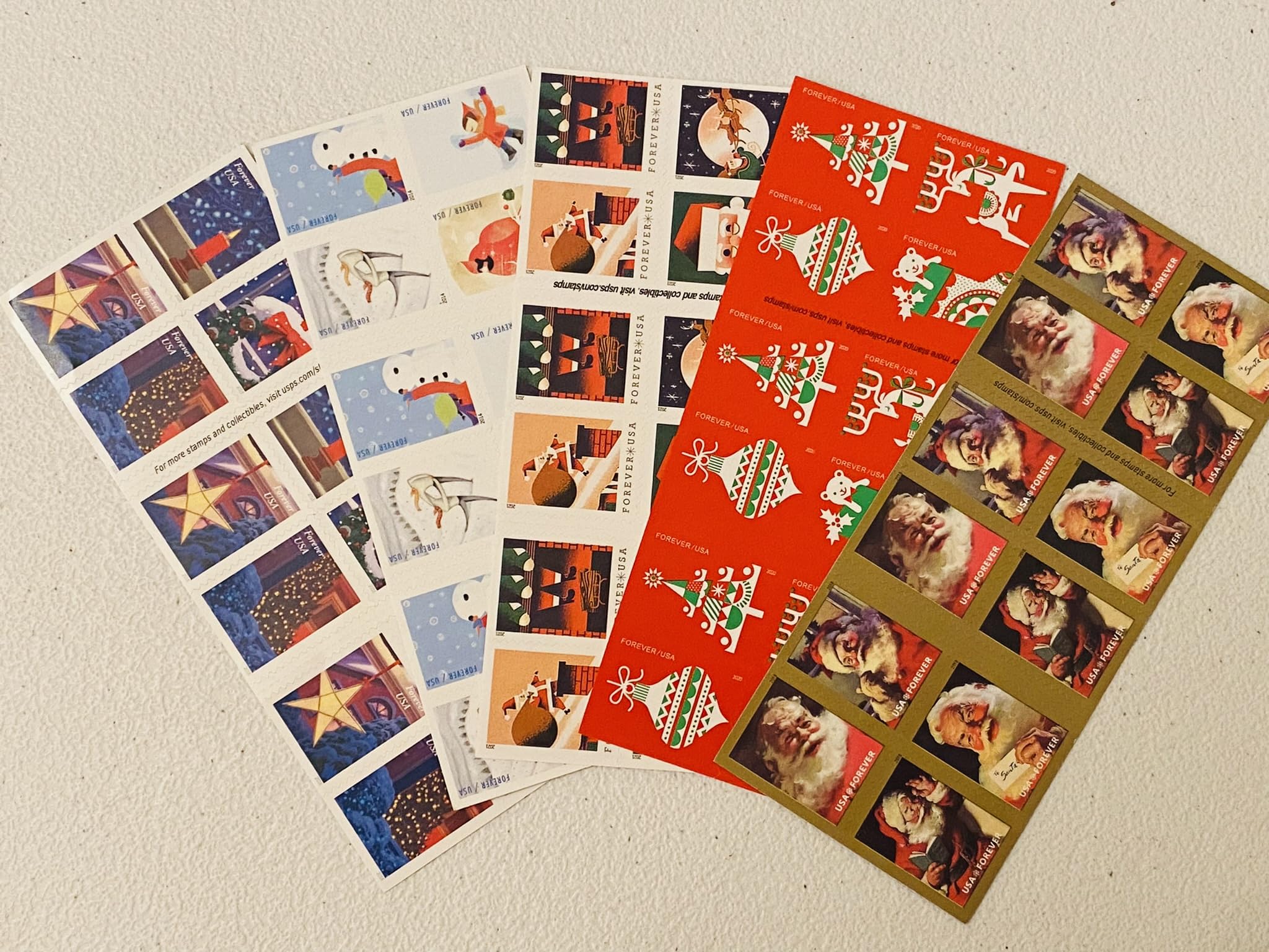 MiAmor Essentials 100 Christmas & Holiday Postage Stamps - 5 Books of 20 Forever Stamps with Festive Designs - Perfect for Greeting Cards, Invitations & Mailing Letters