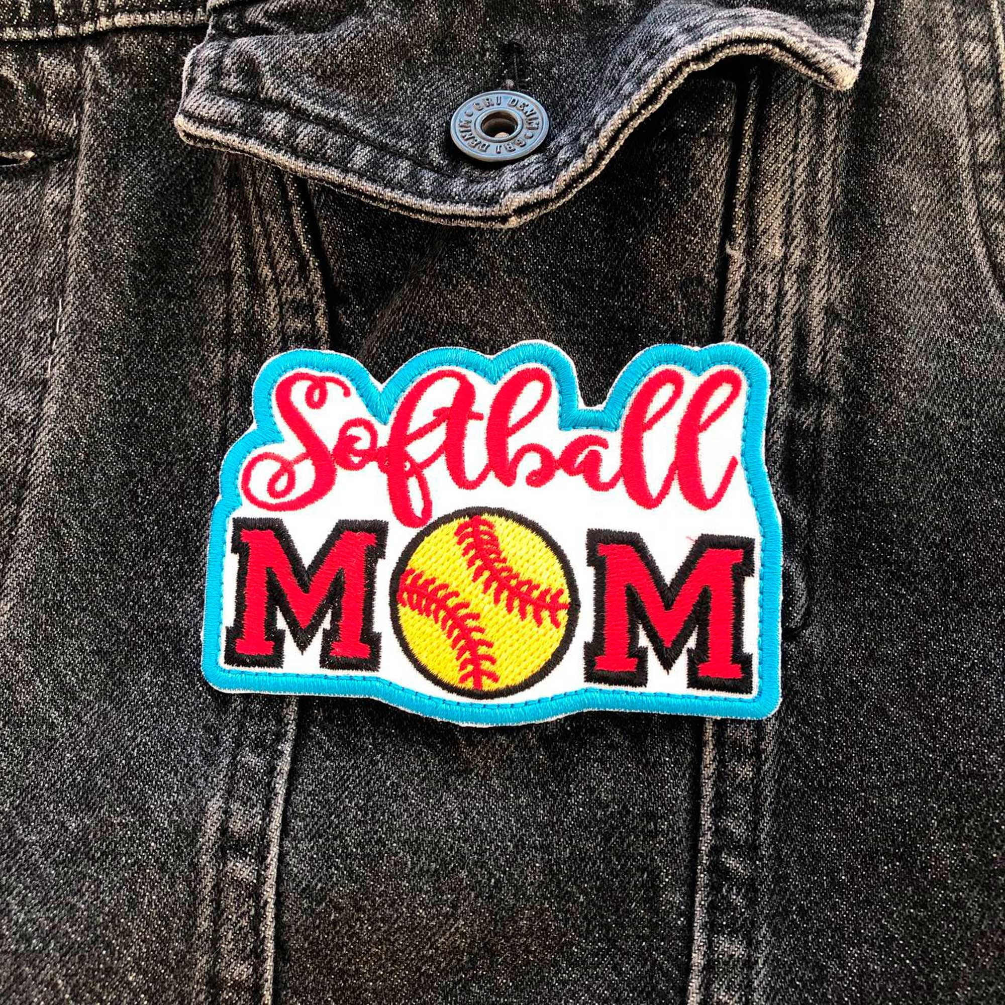 Softball Mom Embroidered Iron-On Patch - 3.9 X 2.6 inches - Perfect for Baseball Mom Jackets, Bags & Team Spirit Apparel