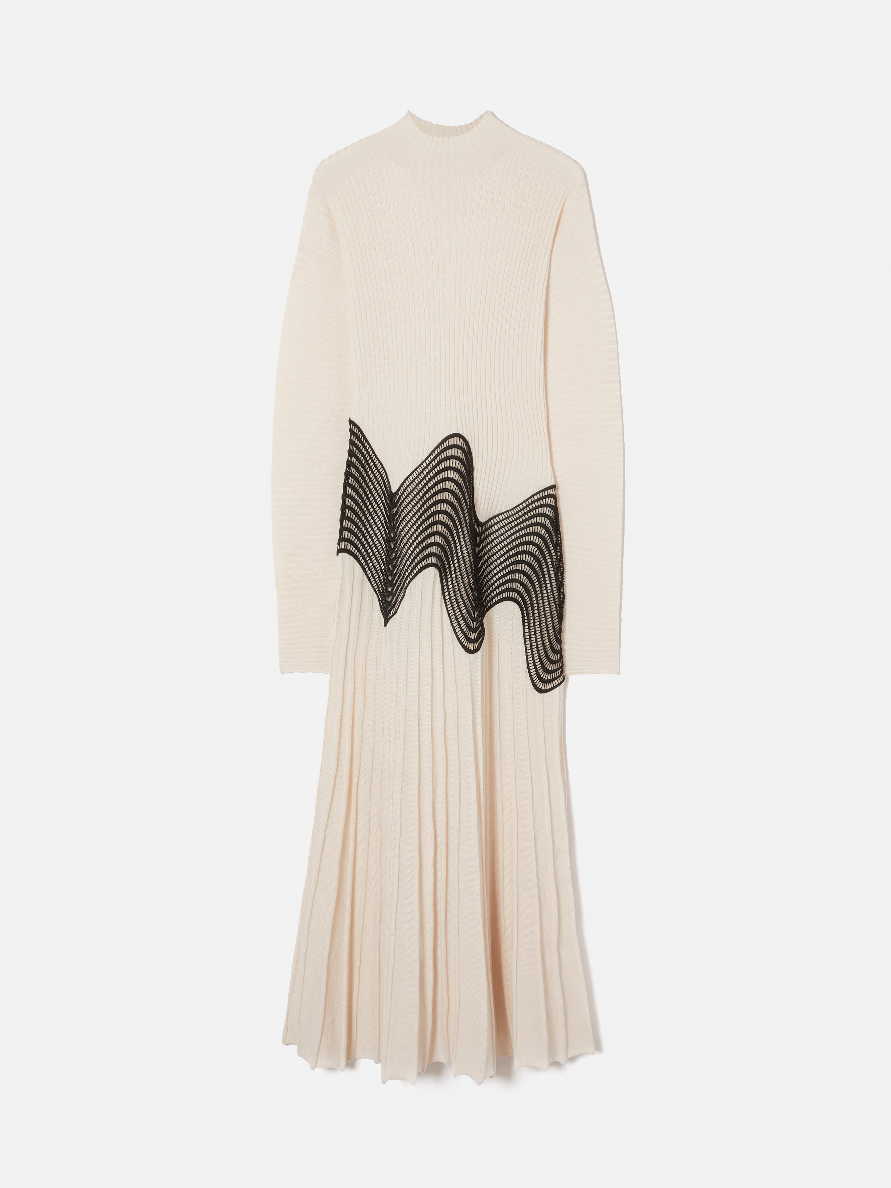Elegant Cream Lace Trim Knitted Dress for Women - Perfect for Weddings, Parties, and Special Occasions