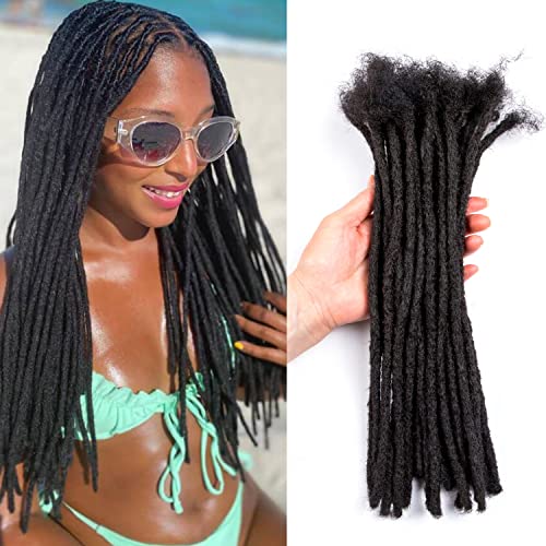 Lovenea 14 Inch 10 Strands 100% Real Human Hair Dreadlock Extensions for Men & Women - 0.8cm Handmade Crochet Locs - Natural Black (1B#) - Perfect for Protective Styles, Boho Looks & Hair Growth