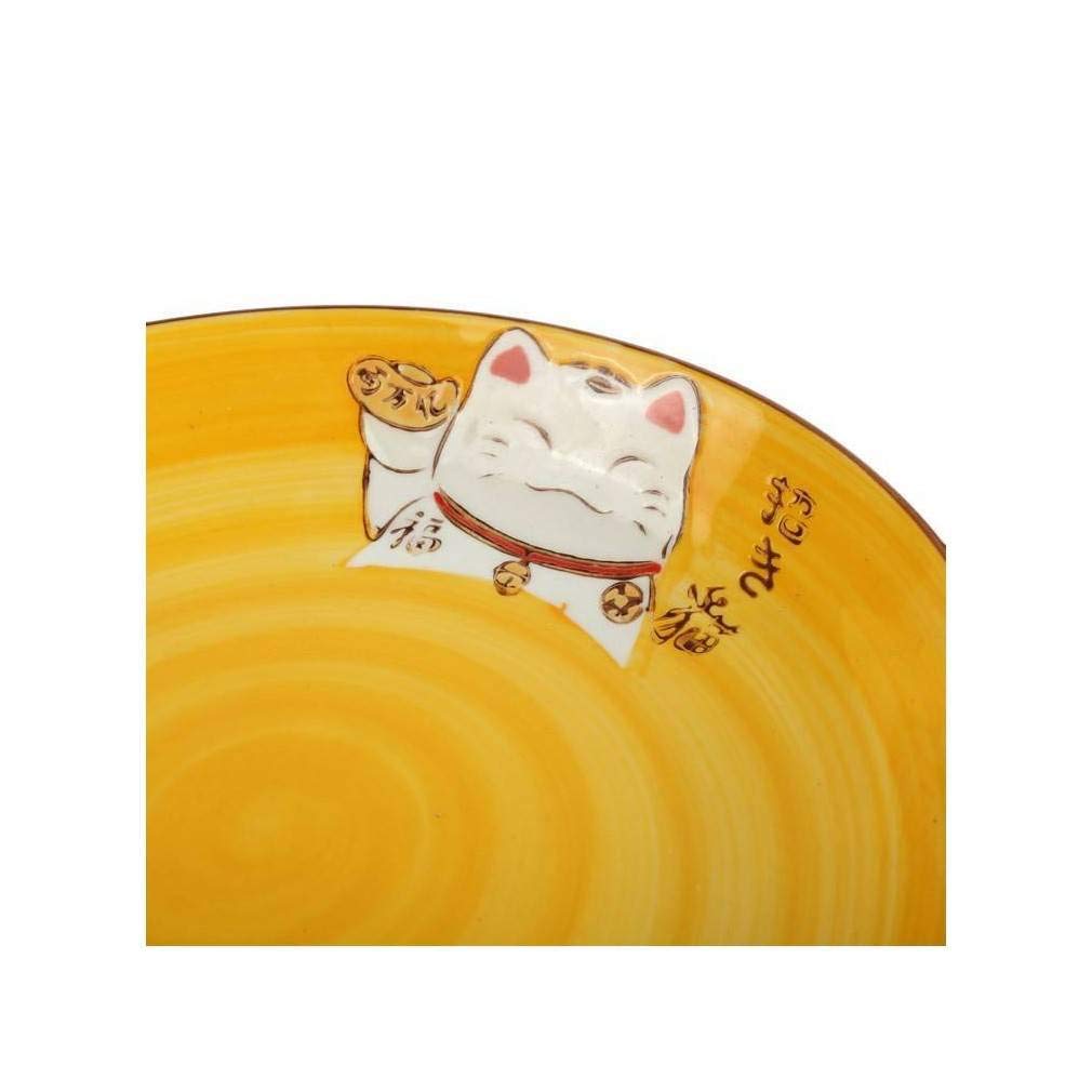 Maneki Neko Lucky Cat Complete 12-Piece Porcelain Dinnerware Set - Green, Orange, Purple, Yellow - Perfect for Asian-Themed Dining, Home Decor & Gift Giving