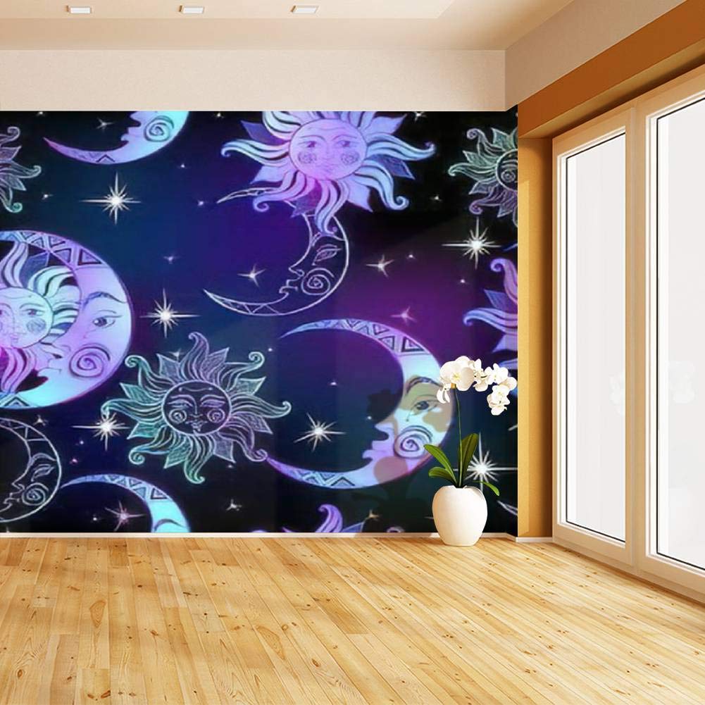 Self-Adhesive Space Wall Mural - Sun Moon Stars Night Sky Peel & Stick Wallpaper | Large Removable Vinyl Film Roll for Home Decor, Nursery, Bedroom & Living Room Wall Covering