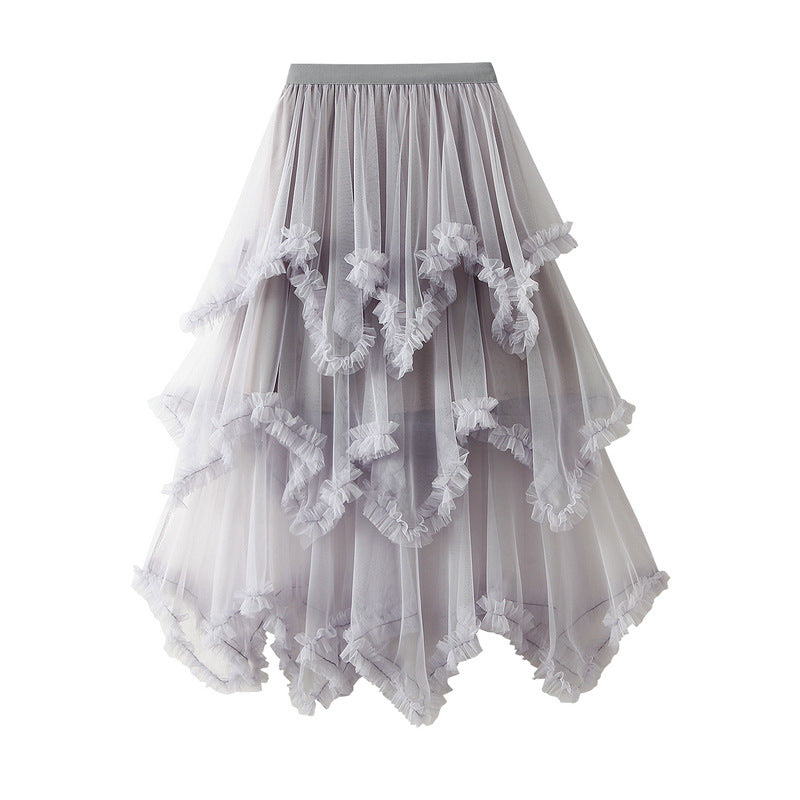 Elegant Irregular Mesh Cake Skirt - Mid Length High Waist Fluffy Fairy Skirt for Women | Perfect for Weddings, Parties & Cosplay | Style 749