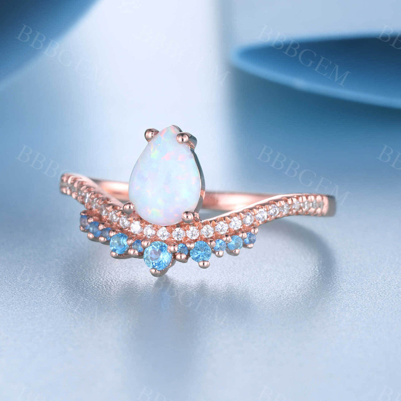 White Opal Diamond Engagement Ring - Blue Topaz October Birthstone Ring - Promise & Anniversary Gift for Her - Perfect for Proposals, Weddings & Special Occasions