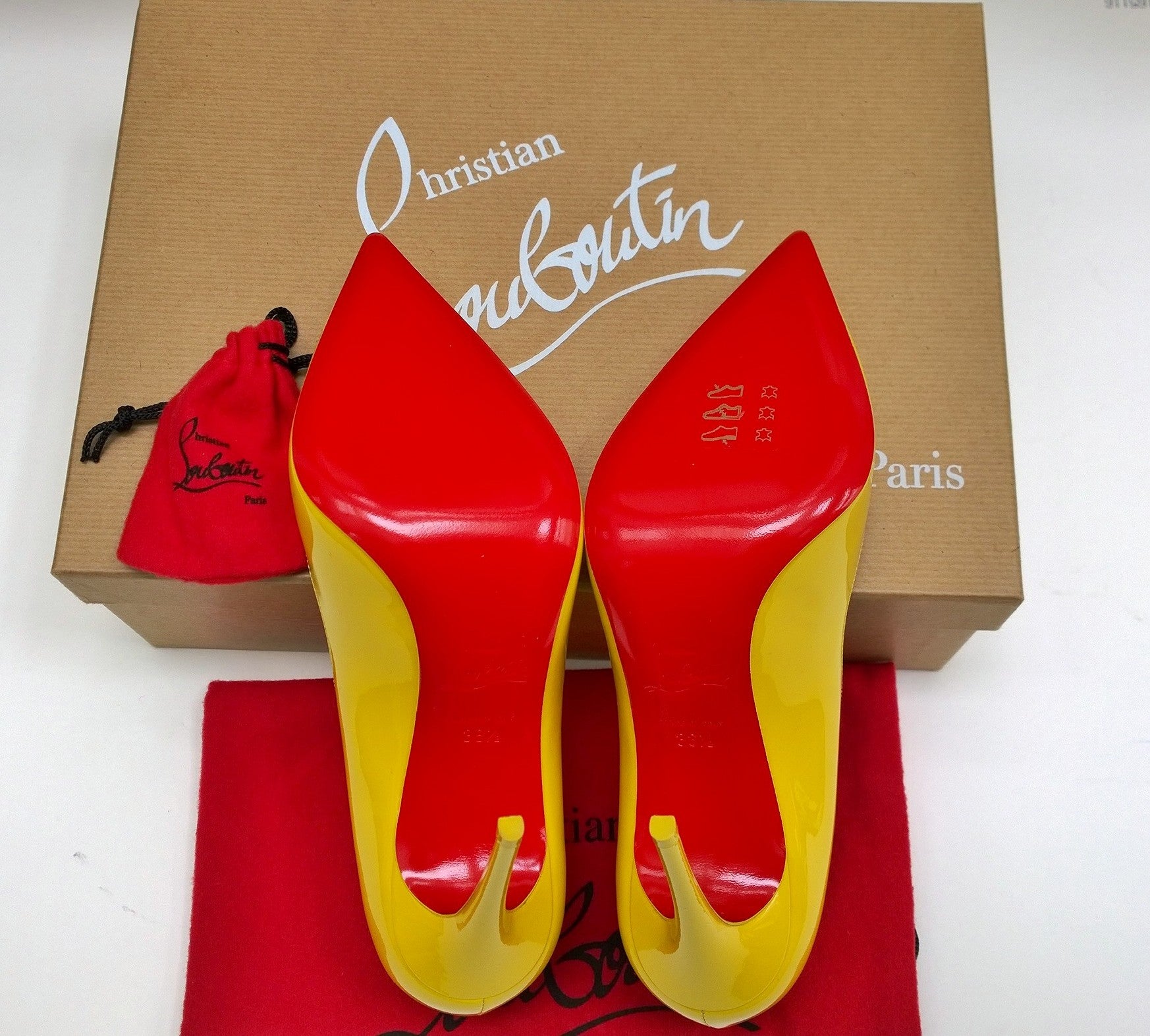 Christian Louboutin Hot Chick 100mm Bright Yellow Patent Leather Pumps - Women's Luxury High Heels for Parties, Weddings & Special Occasions