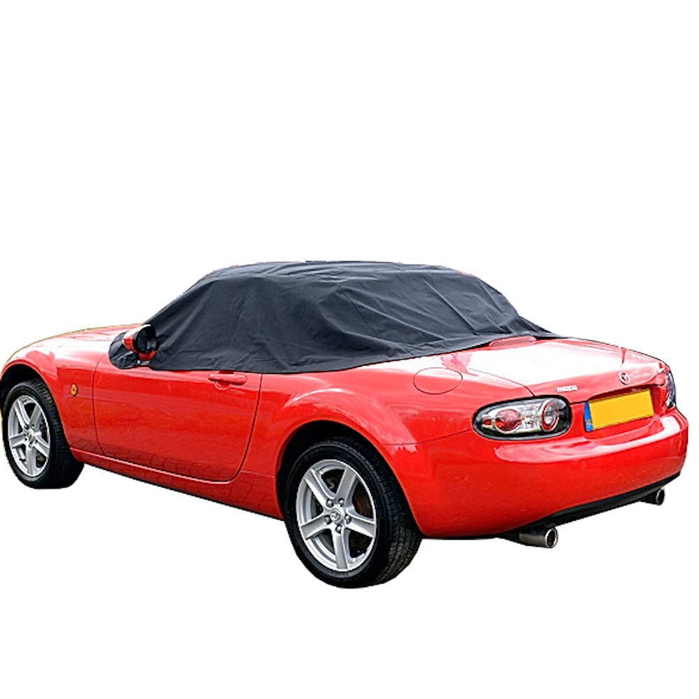Custom-Fit Soft Top Roof Protector Half Cover for Mazda Miata MX5 Mk3 (2006-2015) - Waterproof & UV Resistant - Perfect for Outdoor Parking & Car Shows (Black)
