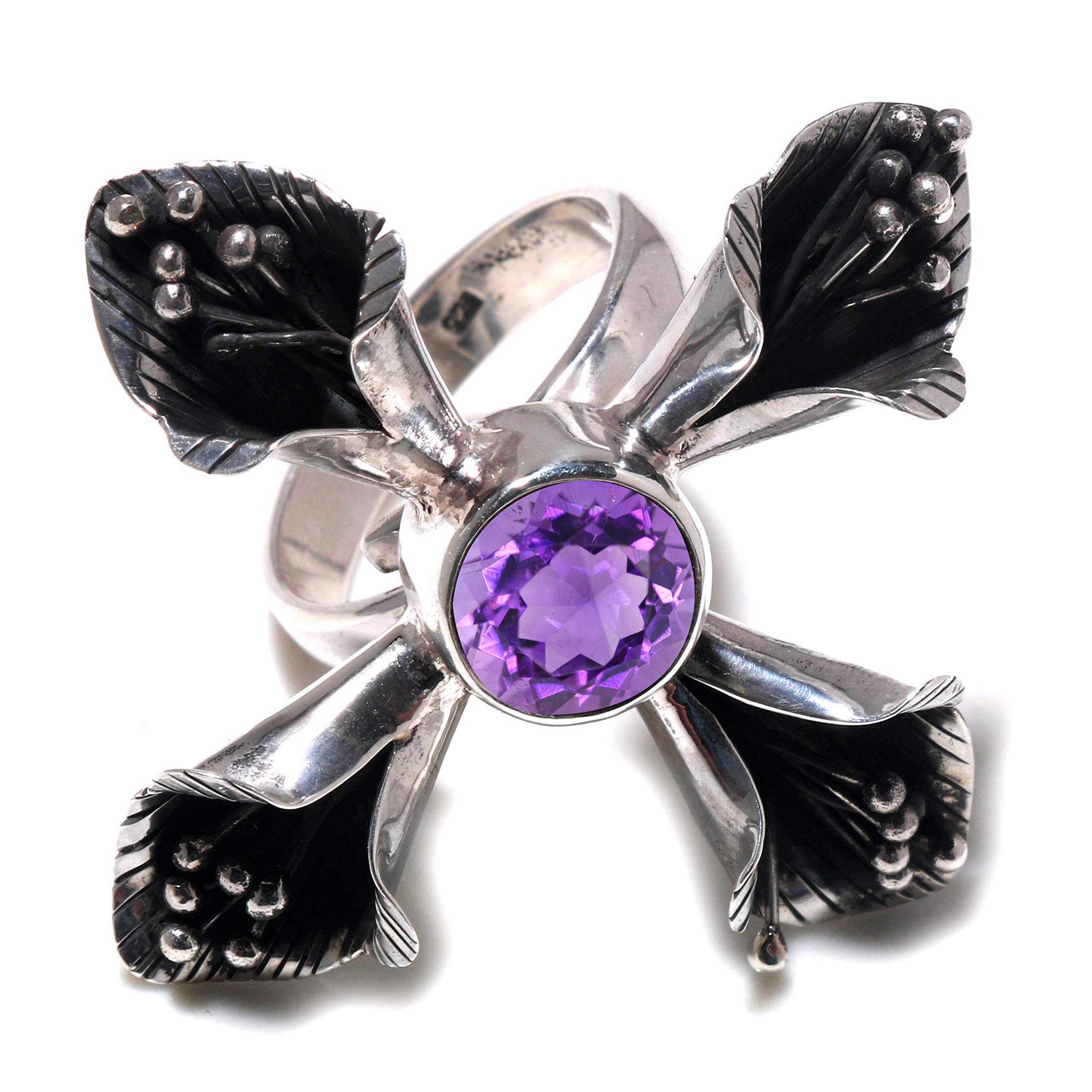 925 Sterling Silver Amethyst Flower Ring - Handmade Purple Gemstone Jewelry for Women, Gifts, Anniversary & Wedding | Perfect for Parties, Date Nights & Special Occasions