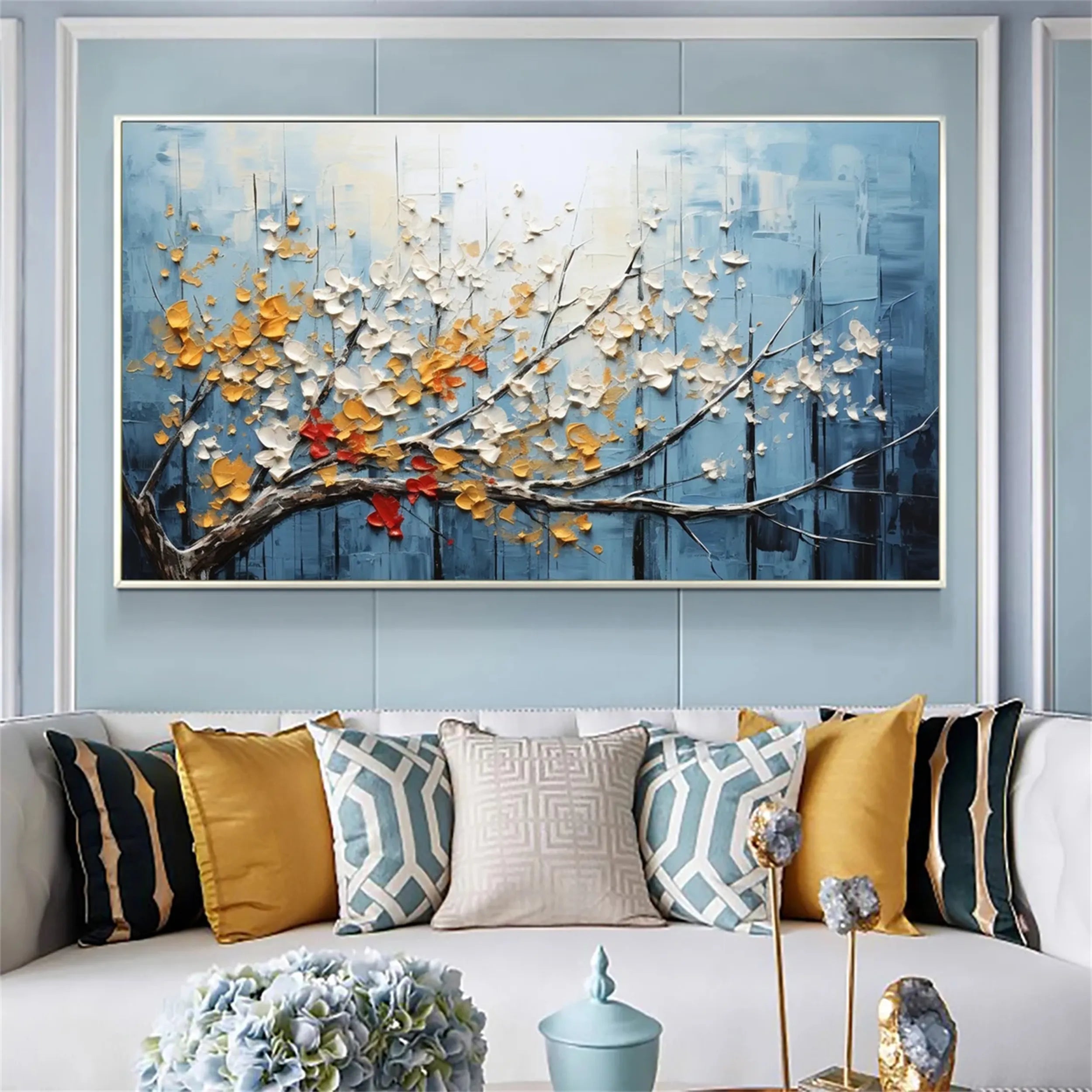 Beautiful Flower and Tree Painting #FT052 - Handmade Canvas Art for Home Decor, Living Room, Bedroom & Office Wall