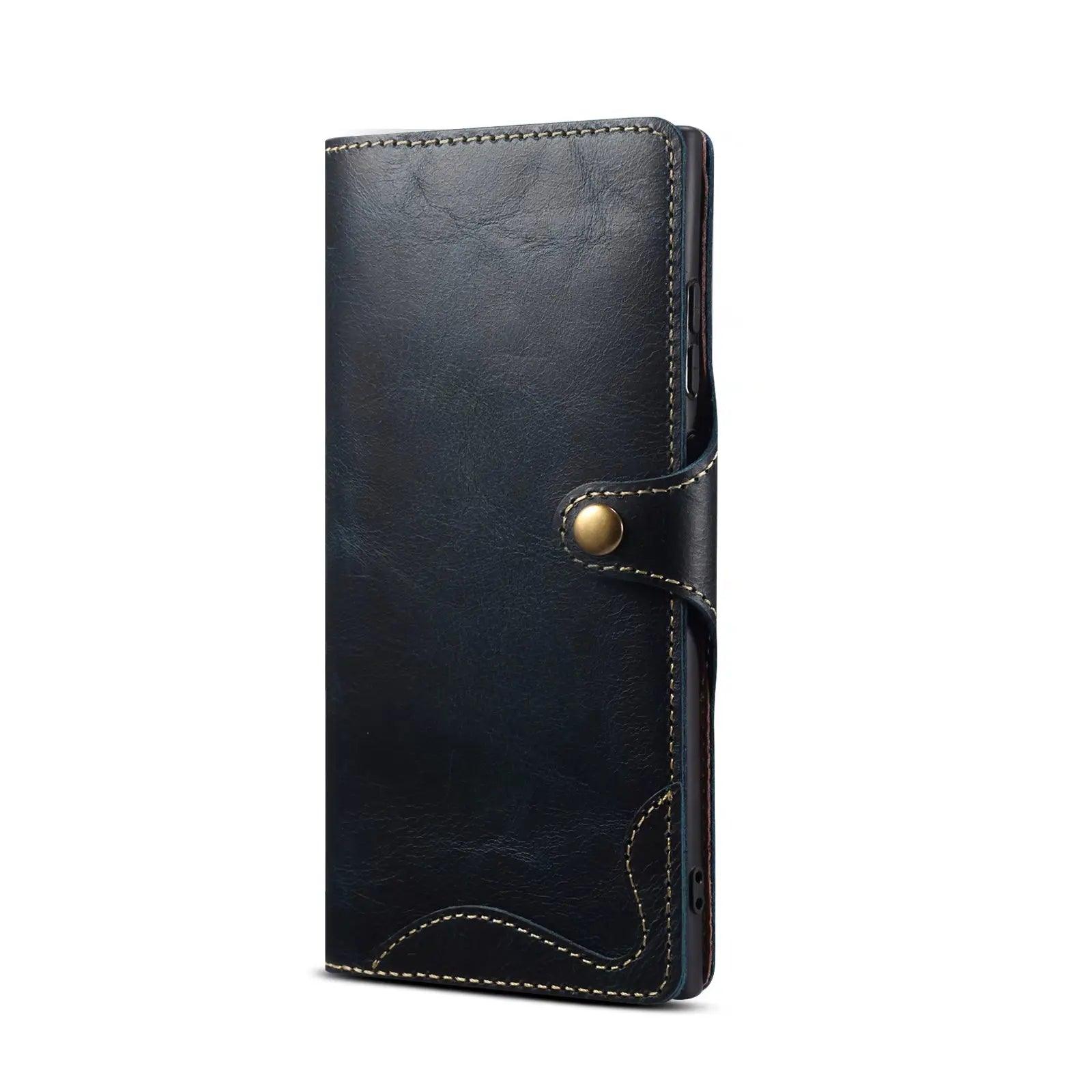 Premium Galaxy S24 Genuine Cowhide Leather Wallet Case - Slim Protective Cover with Card Slots for Daily Use & Travel