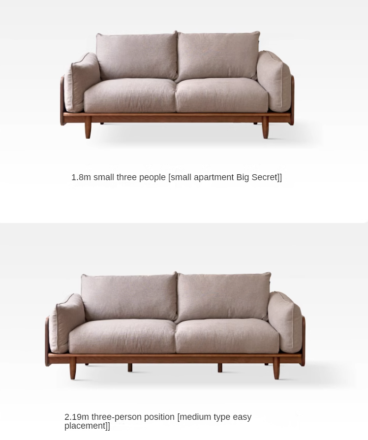 Oak Solid Wood Leather & Fabric Straight Sofa - Durable Modern Living Room Furniture for Home & Office