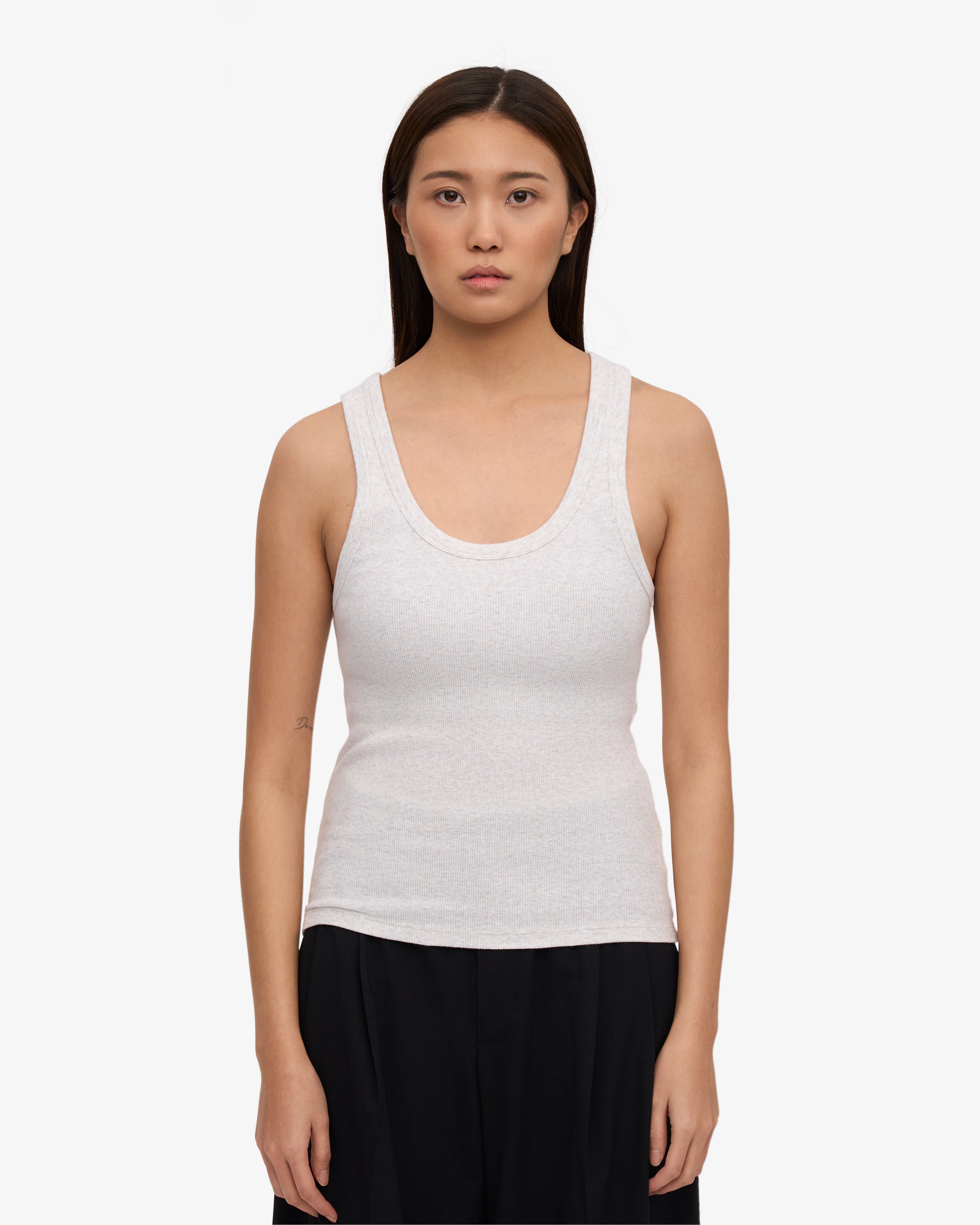 Organic Cotton Ribbed Tank Top for Women - Soft & Breathable Snow Melange - Perfect for Yoga, Summer Outfits & Layering