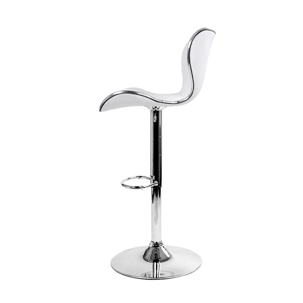 2-Pack Adjustable Height Bar Stools with Gas Lift Mechanism & Premium Leather Seat - White - Perfect for Kitchen Islands, Breakfast Bars & Home Bars