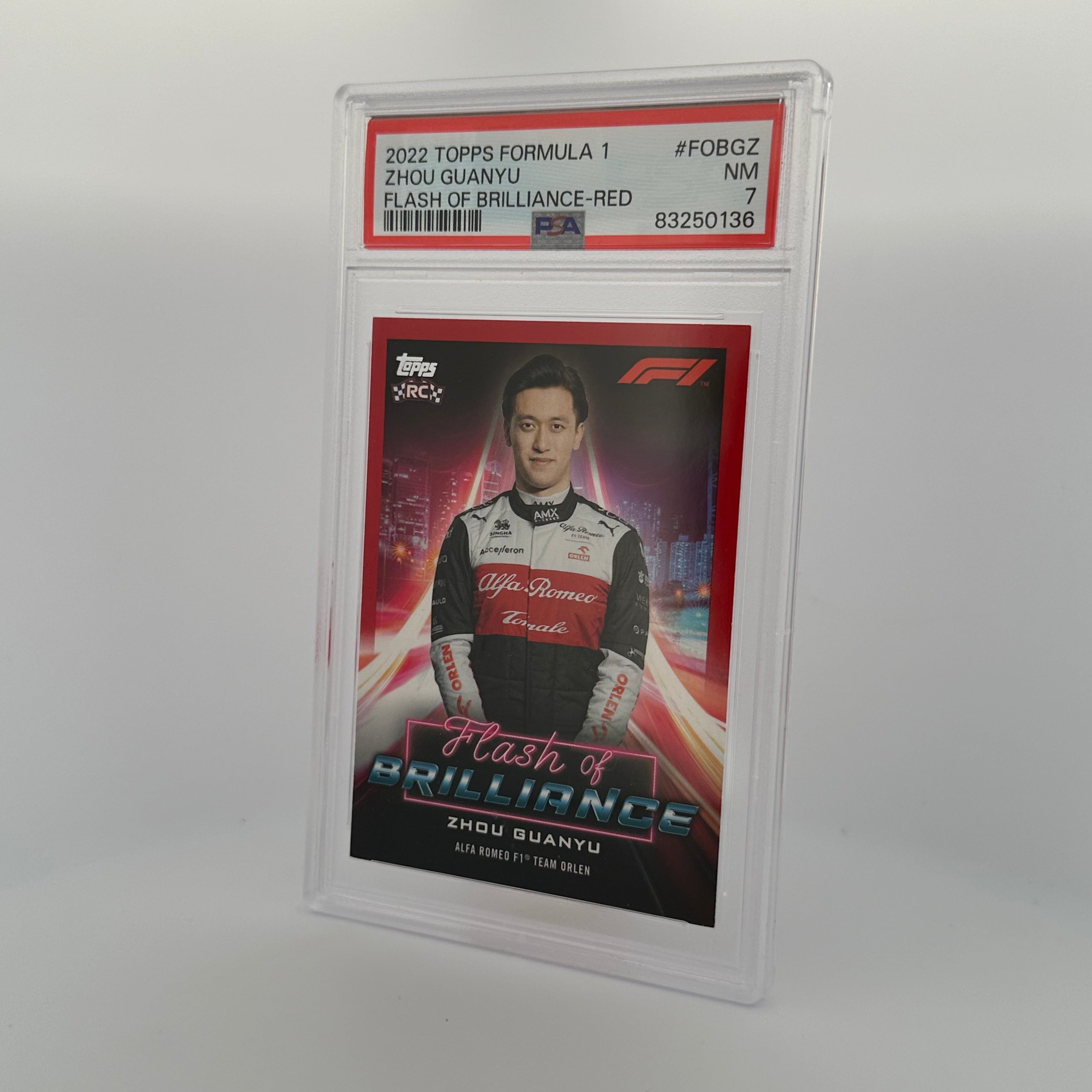 PSA 7 Zhou Guanyu #FOBZG Flash Of Brilliance Red Trading Card - Perfect for Collectors, Sports Memorabilia Enthusiasts and F1 Racing Fans