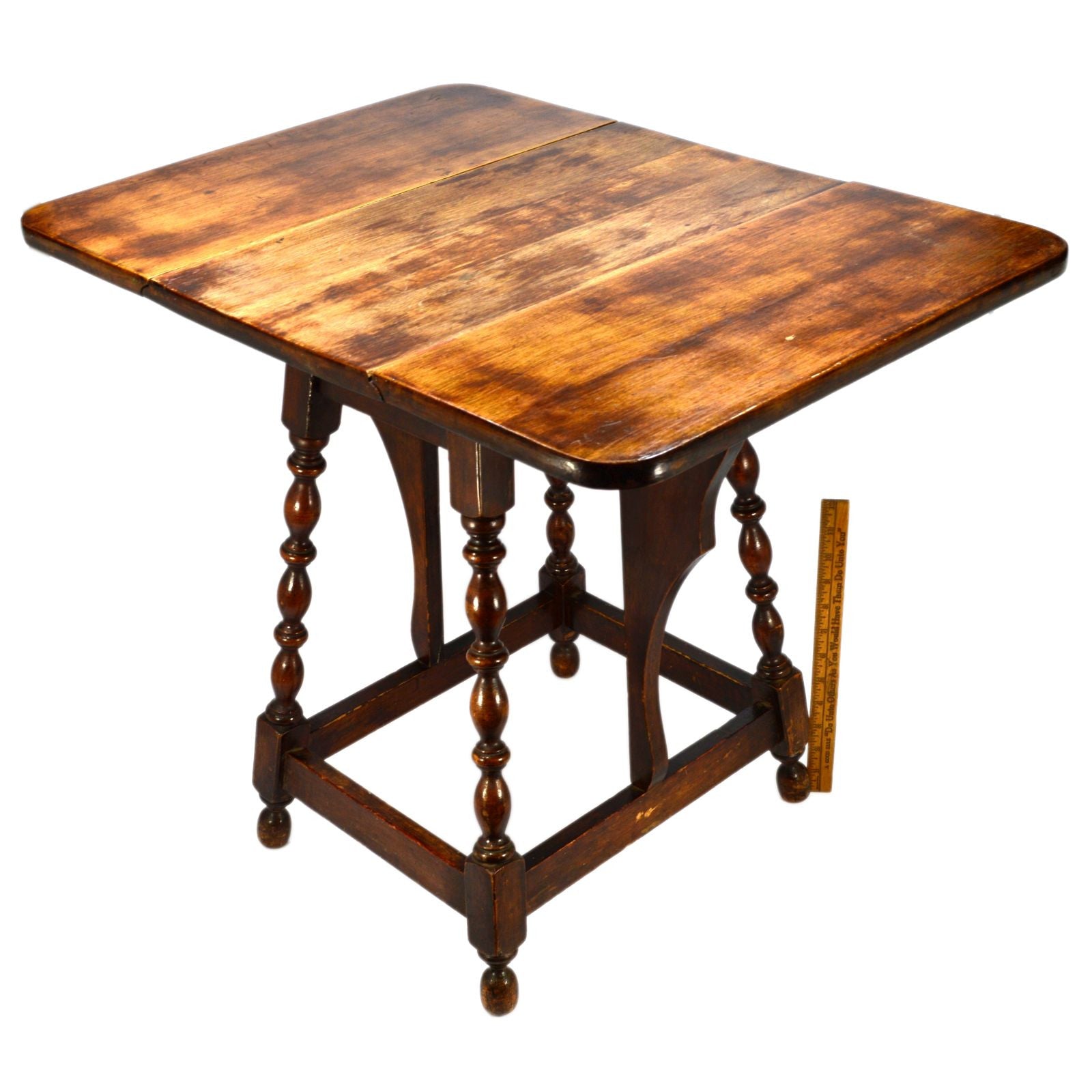 Antique 19th Century Hardwood Drop Leaf Side Table with Turned Gate Leg - Perfect for Living Room, Bedroom, or as Lamp/Plant Stand