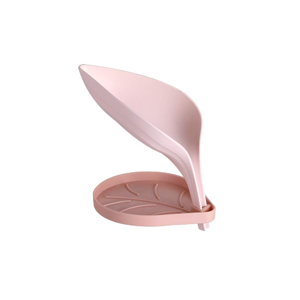 Leaf Shape Soap Box with Drainage - Self Draining Soap Holder for Bathroom Decor | Plastic Soap Dish with Decorative Leaf Design (Pink) | Perfect for Shower, Sink Counter & Spa Style Bathrooms