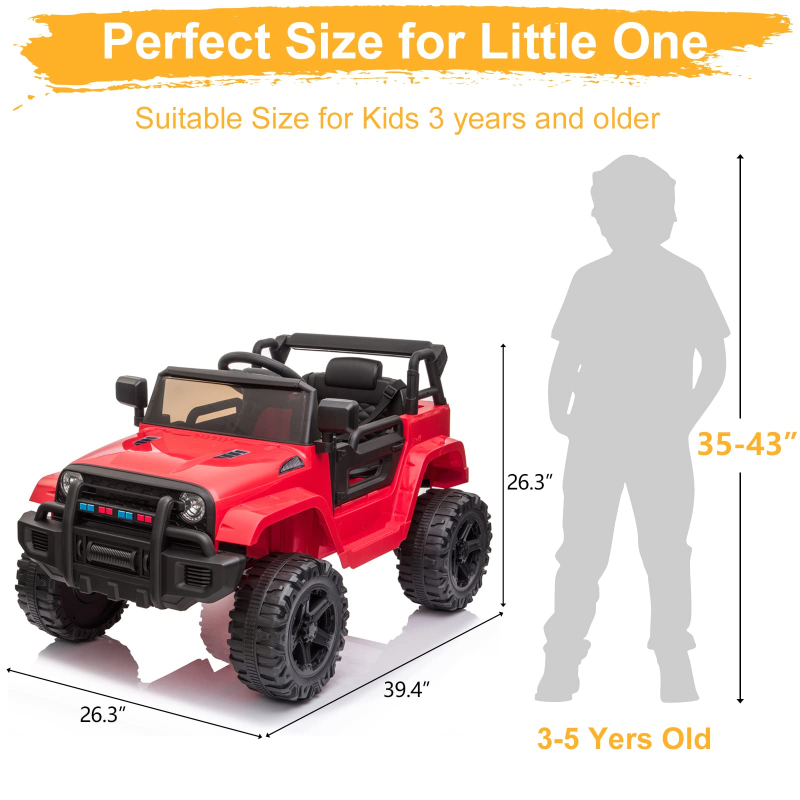 **12V Kids Electric Ride-On Truck with 2.4G Remote Control – 3 Speeds, Spring Suspension, LED Lights, Horn & Music Player – Safe for Ages 3-5 (Red) – Perfect for Outdoor Play, Birthday Gifts & Family Fun**