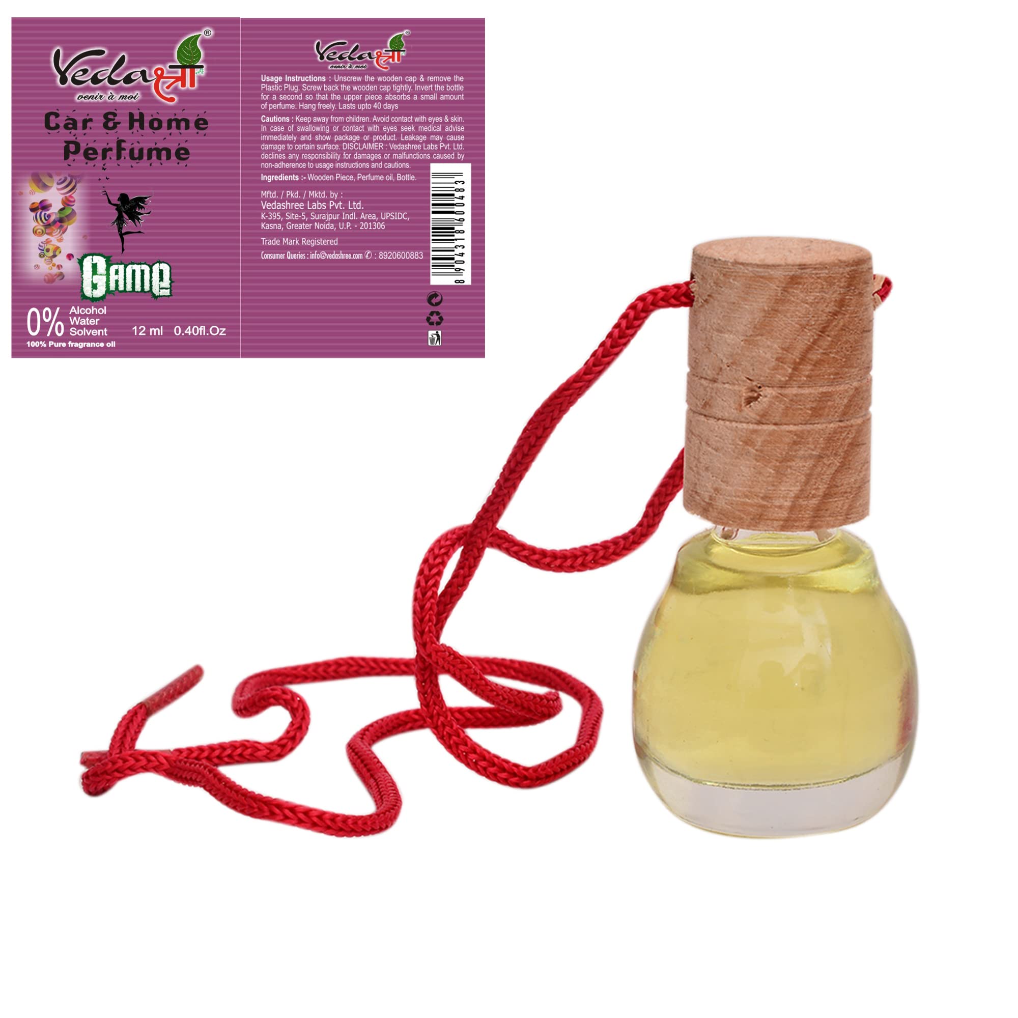 Vedashree 5ml Hanging Car Perfume - Organic Air Freshener with Game Fragrance for Vehicles | Perfect for Cars, Trucks & Office Spaces