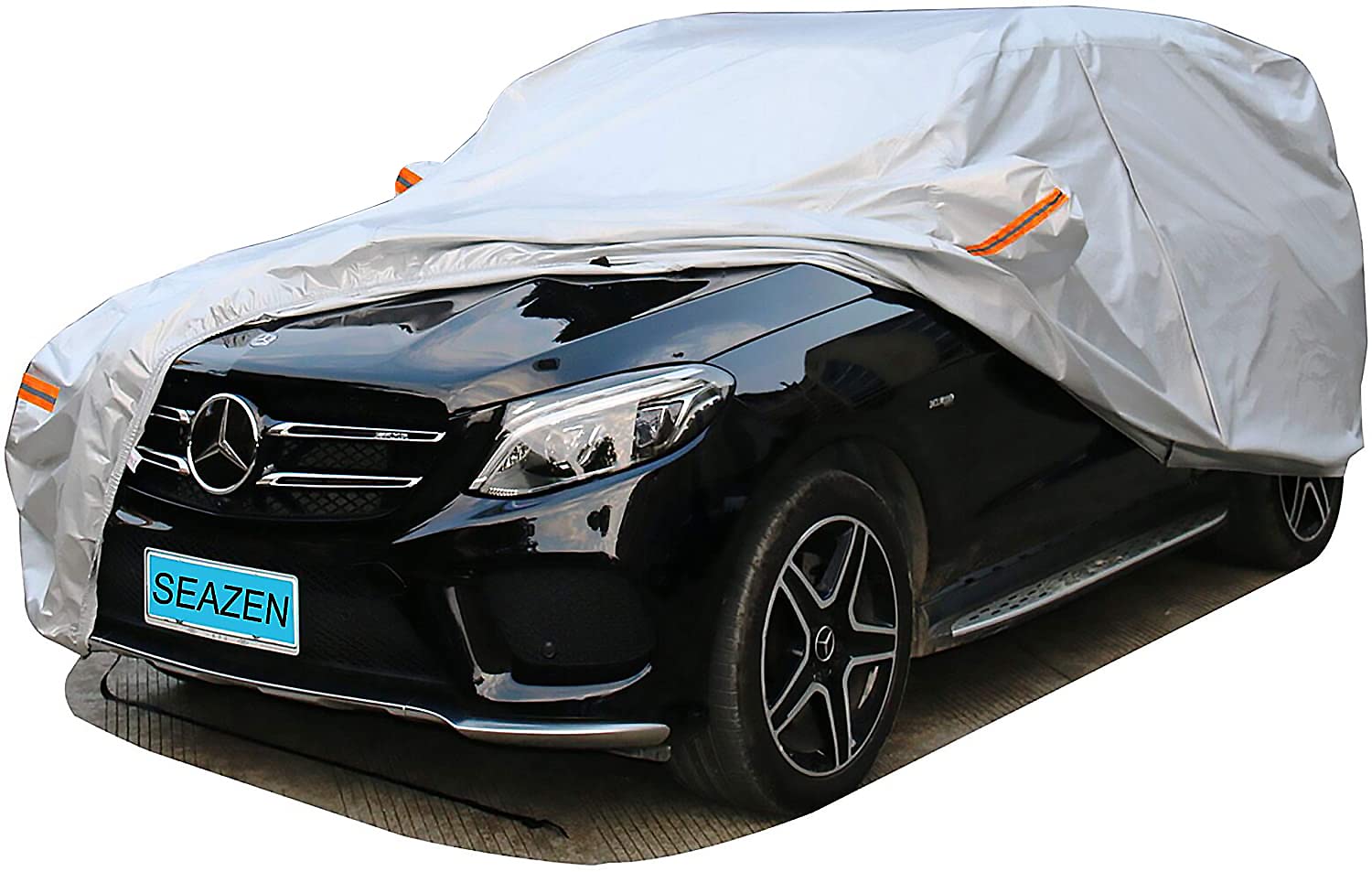 SEAZEN Waterproof SUV Car Cover - All Weather Protection for Hail, UV, Snow & Wind - Breathable Oxford Fabric with Zipper Door - Universal Fit (191