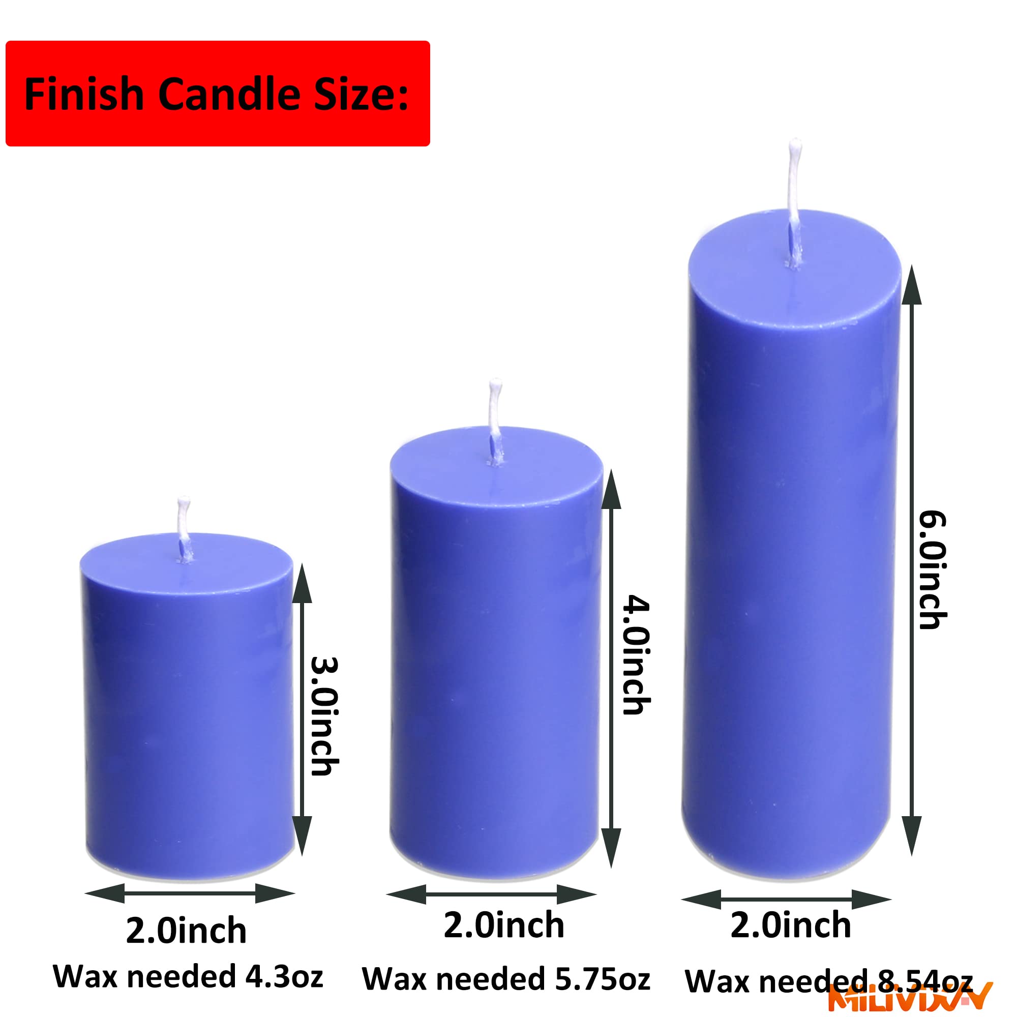 MILIVIXAY 3PCS Plastic Cylinder Pillar Candle Molds Set for DIY Candle Making - Includes 60Ft Wick, 50 Wick Stickers, 3 Wick Holders & 1 Iron Wire - Perfect for Home Decor, Wedding Centerpieces & Holiday Candles