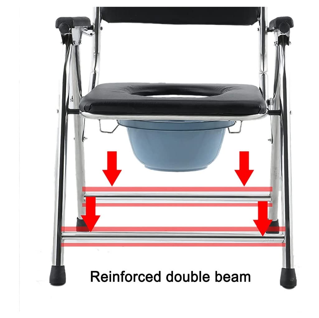 FKJLUN Folding Lightweight Commode Chair - Portable Foldable Bedside Toilet with Backrest & Armrest, Height-Adjustable Shower Chair for Elderly & Disabled - Ideal for Home, Hospital, Camping & Travel Use