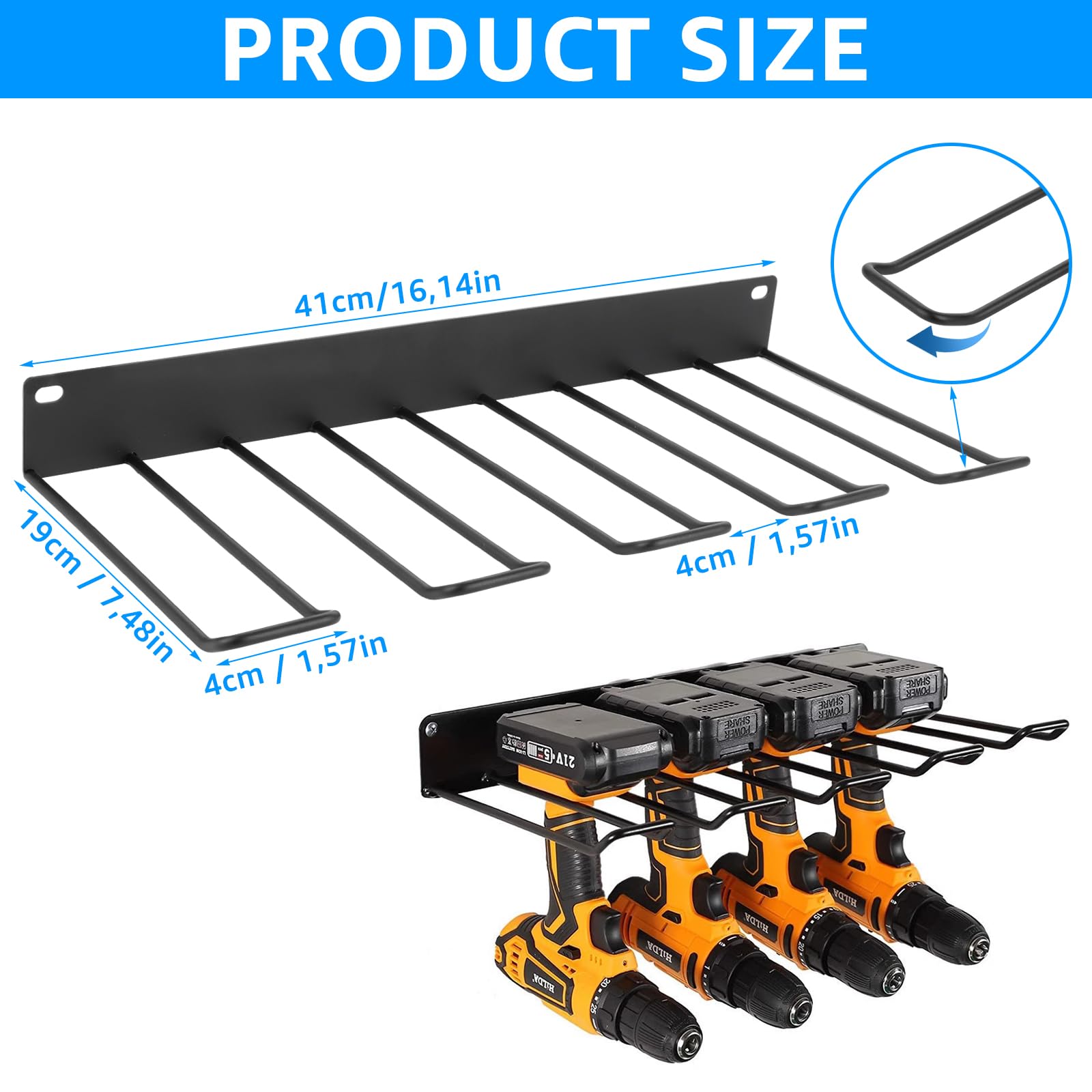 ZOFUN Wall Mounted Power Tool Organizer - 4 Slot Heavy Duty Garage & Workshop Storage Rack for Drills, Saws & More - Perfect for DIY Projects, Home Improvement & Professional Workspaces