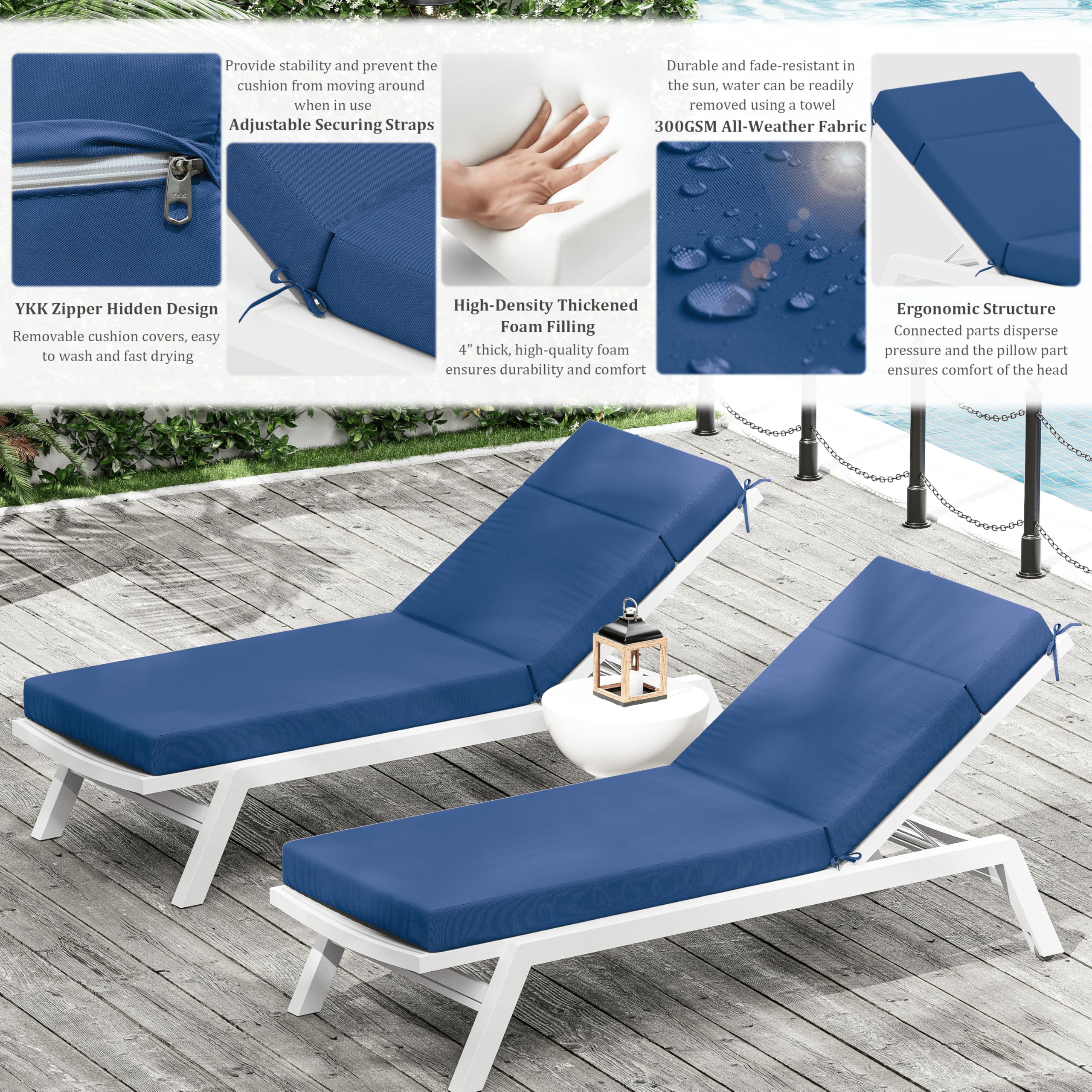 Outdoor Chaise Lounge Cushion - Waterproof, Fade & Tear Resistant Patio Furniture Cushion for Deck, Poolside, Resort & Hotel Use - Perfect for Lawn, Garden and Backyard Relaxation