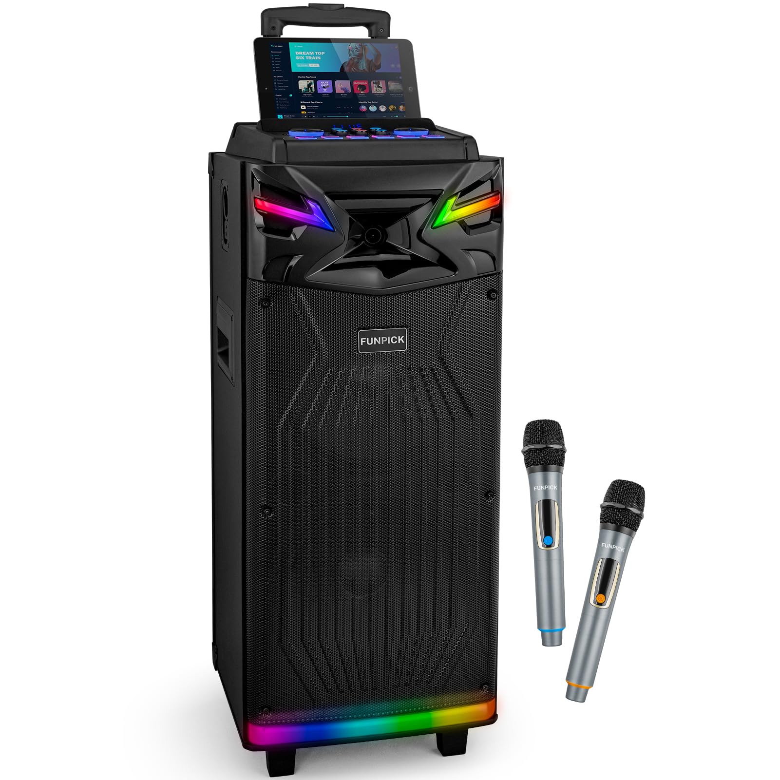 Professional DSP Karaoke Machine with 2 Wireless Microphones for Adults - Dual 10-inch Subwoofers, Bluetooth PA System, LED Lights, FM Radio, USB-C - Perfect for Home Parties, KTV Nights & Entertainment Events