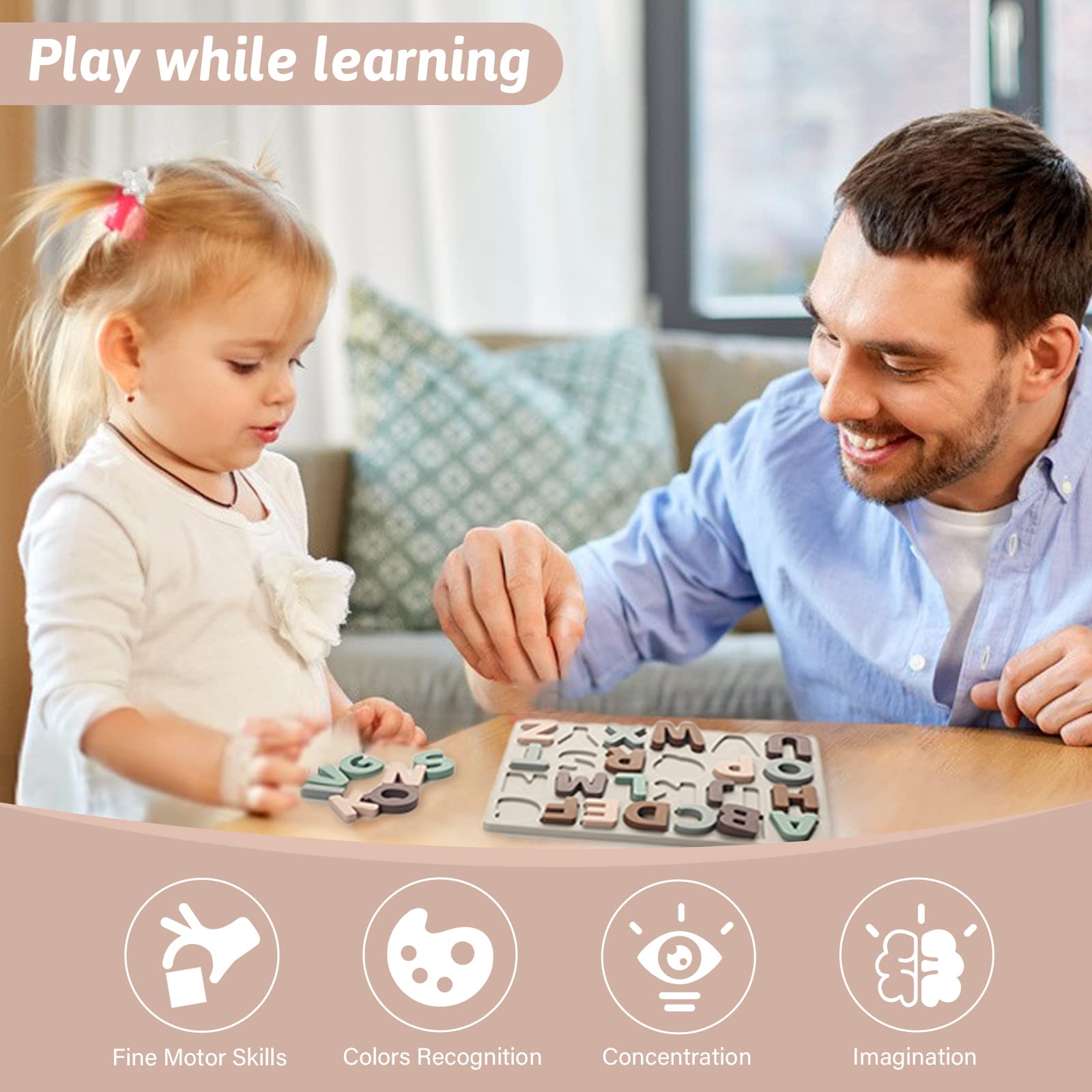 **Soft Silicone ABC Puzzle for Toddlers - Montessori Alphabet Learning Toy with Puzzle Board & Letter Blocks - Preschool Early Education Gift for Boys & Girls - Perfect for Home, Classroom & Travel Play**