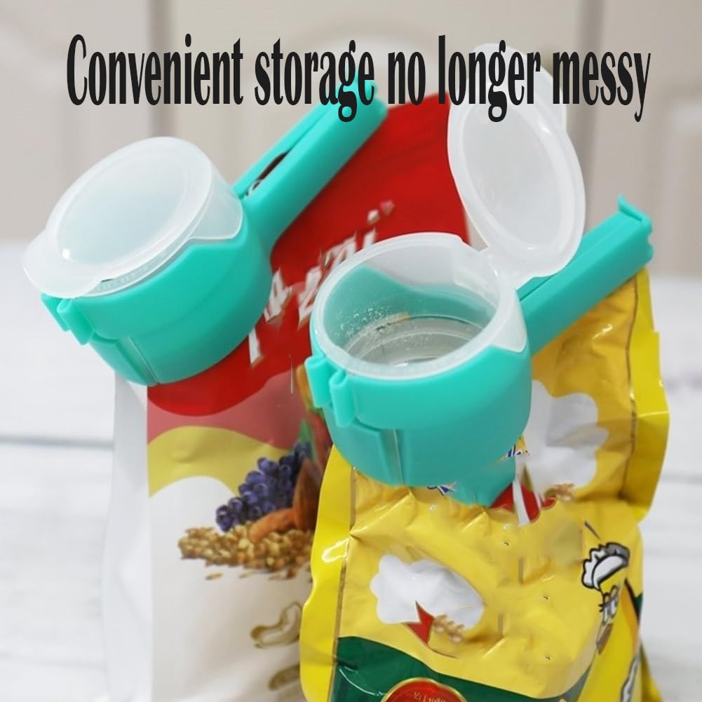 4Pcs Reusable Food Bag Clips with Pour Spouts - Plastic Bag Sealing Clips for Snacks, Chips, Cereal & Dry Goods - Airtight Kitchen Storage Solution (White)
