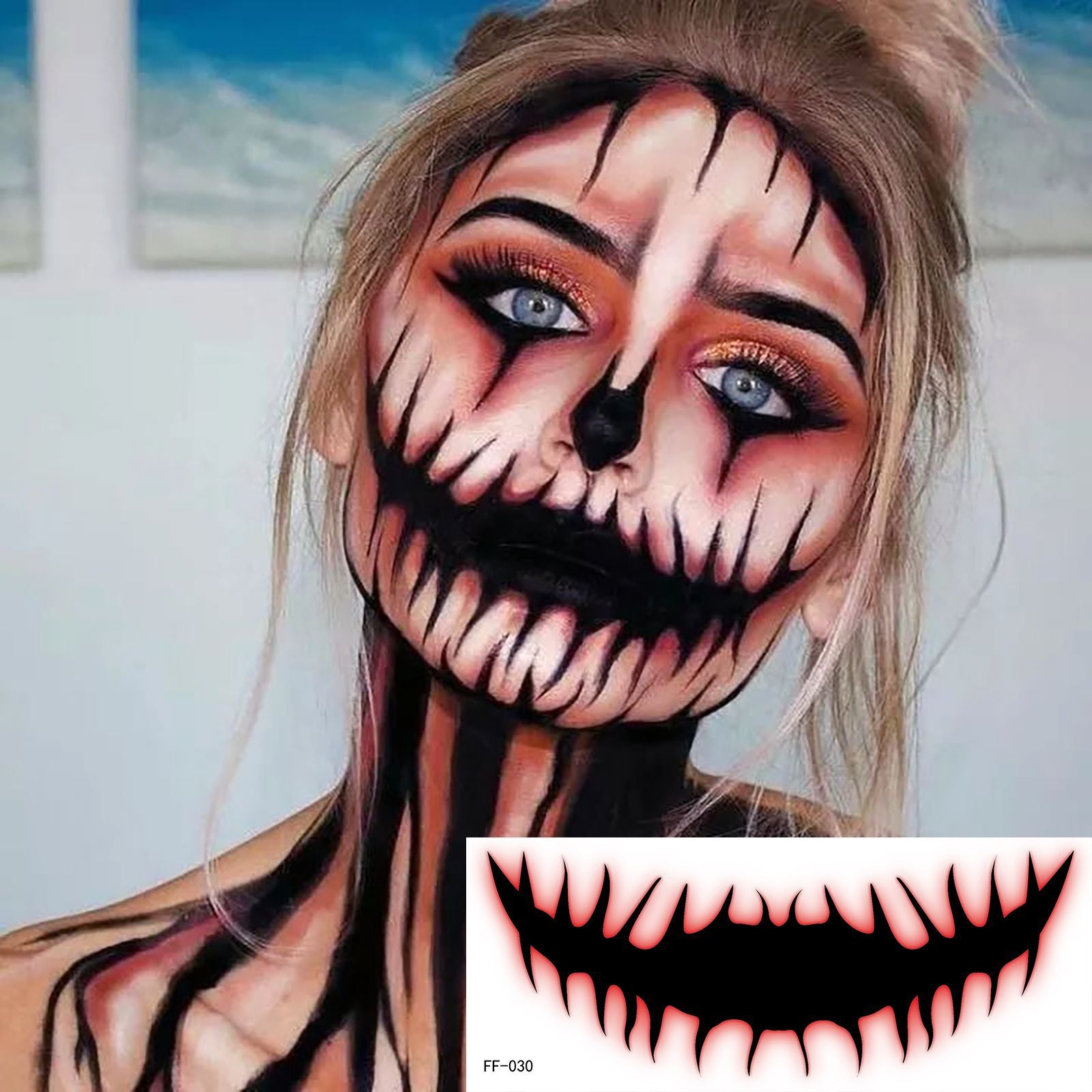 Scary Halloween Mouth Tattoo Stickers for Adults & Kids - Fake Bloody Teeth & Vampire Fangs Temporary Tattoos - Perfect for Halloween Parties, Cosplay & Horror Costumes
