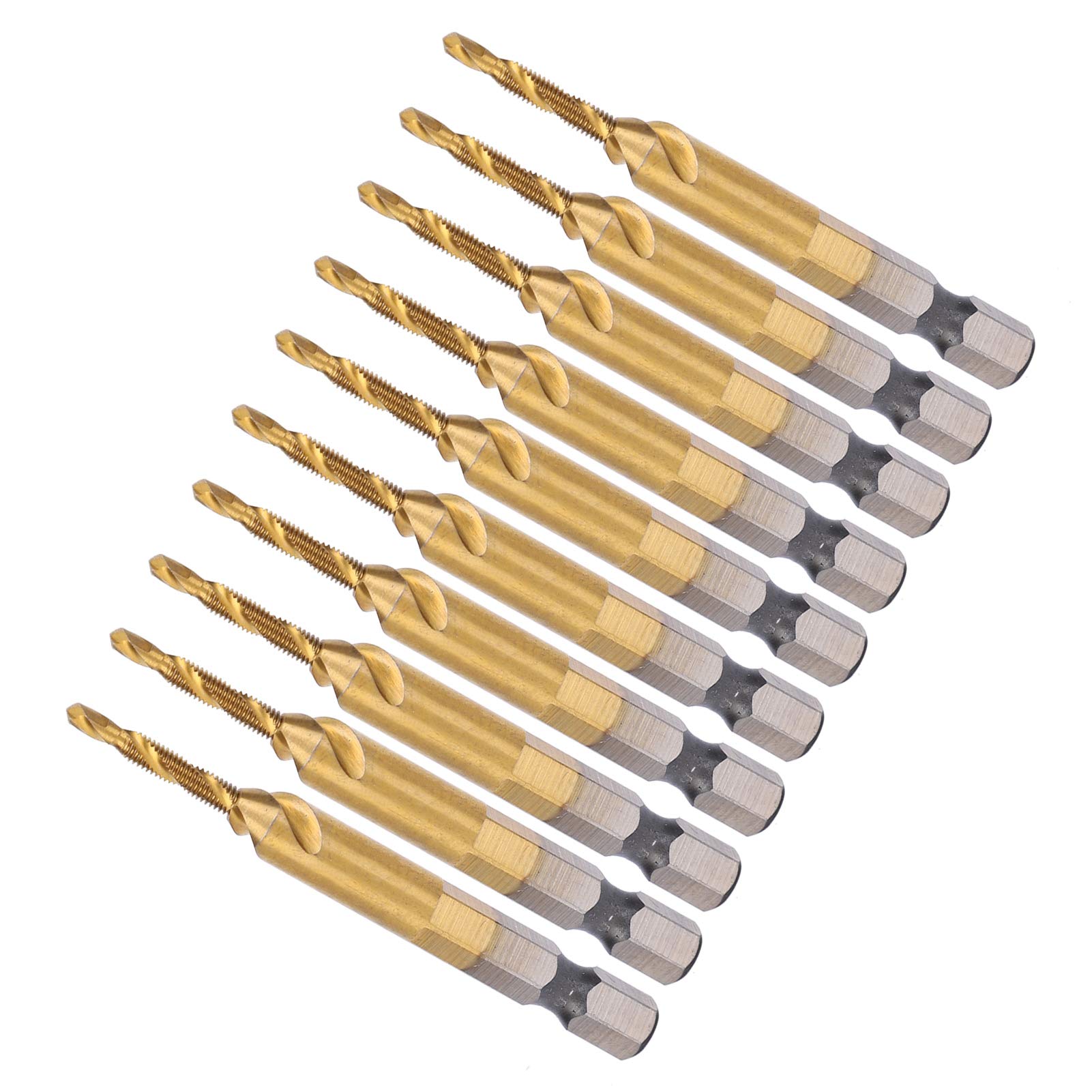 Hilitand 10Pcs Hex Shank Drill Tap Bits Set - M3 Spiral Flute Metric Tap & Drill Combo - Impact Resistant Hex Drill Bits for Woodworking & Metal - Perfect for DIY Projects & Professional Use