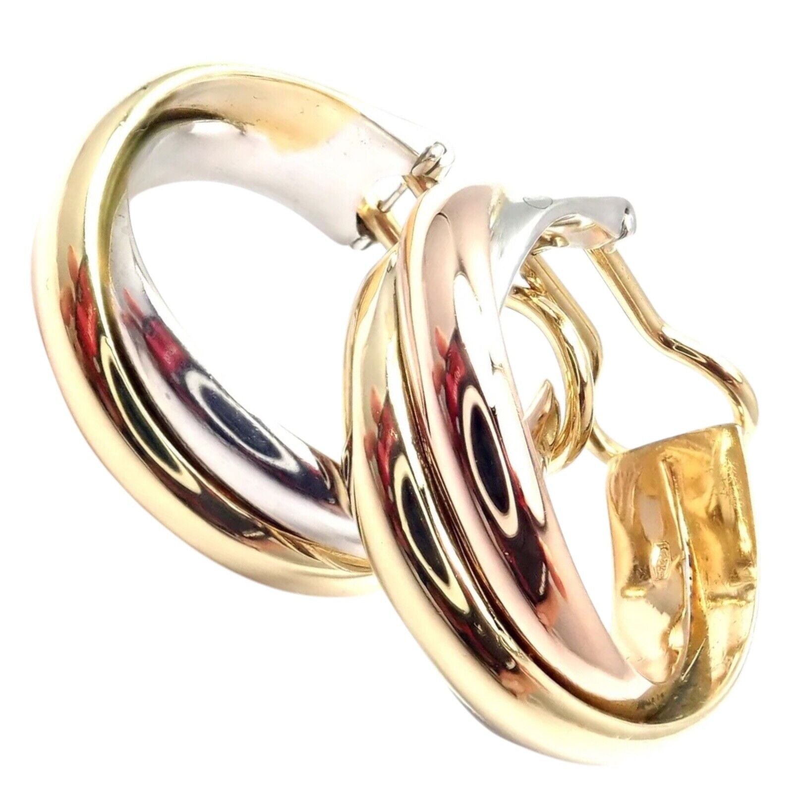 Authentic Cartier 18k Tri-Color Gold Medium Trinity Hoop Earrings for Women - Luxury Jewelry Gift for Anniversary, Wedding & Special Occasions