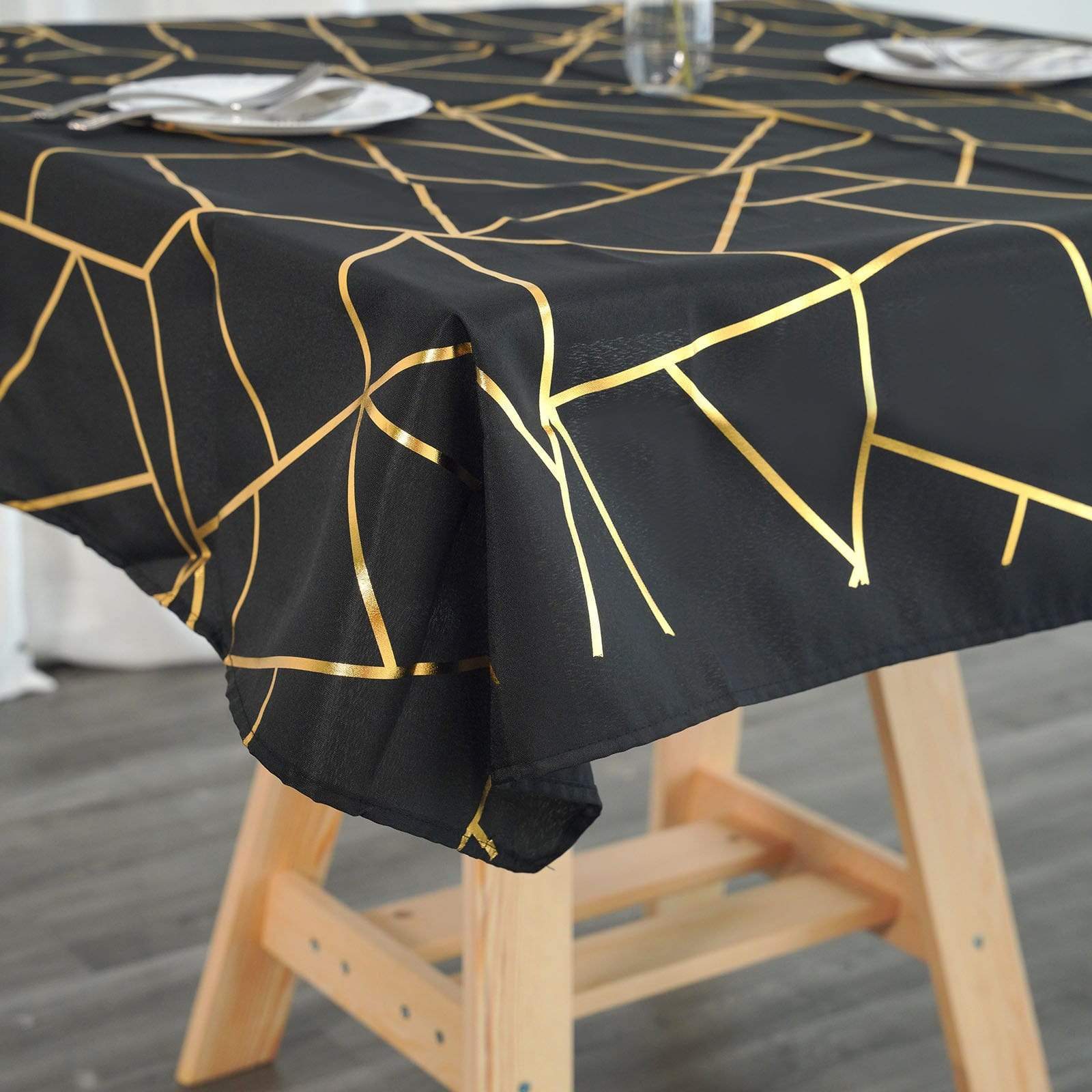 54x54 Inch Polyester Square Table Overlay with Metallic Geometric Design - Perfect for Wedding, Party, and Home Decor