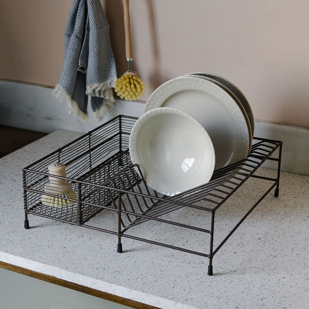 Inkollu Compact Low Dish Drying Rack for Kitchen Countertop - Space Saving Dish Drainer for Small Spaces, Perfect for Apartments & RVs