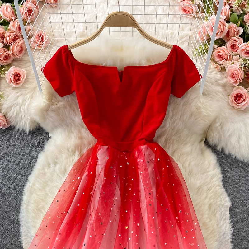Elegant Fairy Sparkling Gradient Midi Evening Dress 1796 - Perfect for Prom, Wedding, and Formal Events