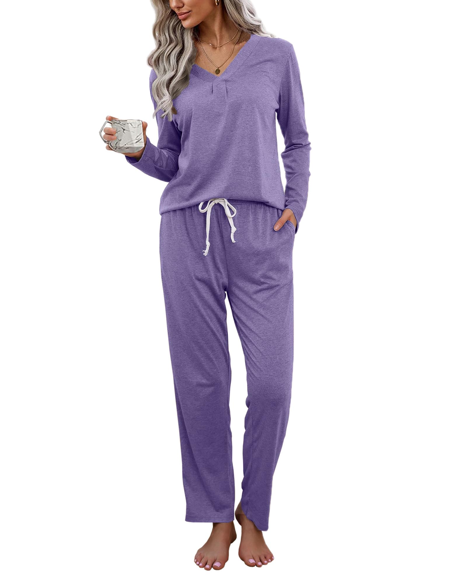 Difficort Women's Pajama Sets - Soft Long Sleeve Sleepwear with Pockets, Cozy Lounge Pjs for Winter Nights - Perfect for Sleeping, Relaxing at Home & Gift Giving