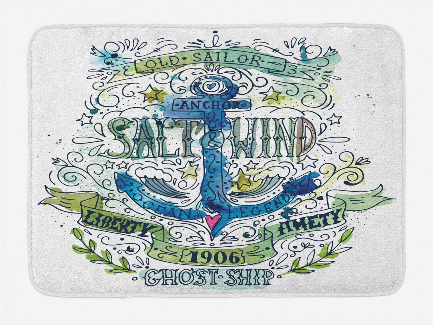 Ambesonne Non-Slip Plush Bath Mat - Nautical Anchor & Stormy Ocean Design, 30.2