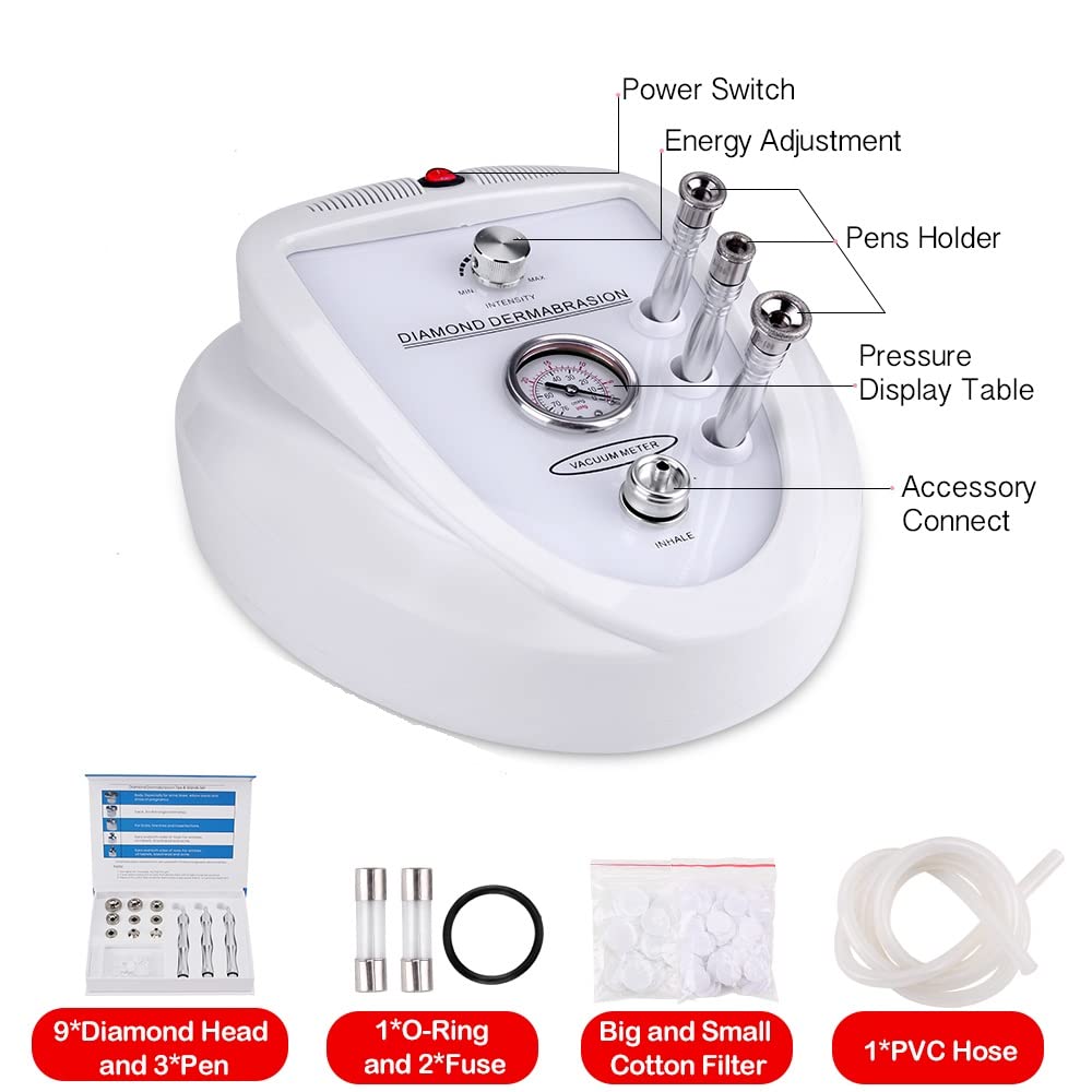 Professional Diamond Microdermabrasion Machine for Face - 65-68cmHg Suction Power, At-Home Facial Care & Skin Exfoliation Tool - Perfect for Anti-Aging, Blackhead Removal & Glowing Skin