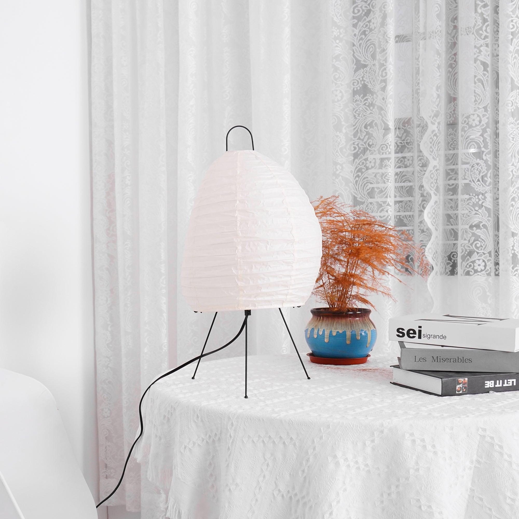 Handmade Japanese Washi Paper Table Lamp - Natural Bamboo Frame, Warm Ambient Light for Bedroom, Living Room & Office Decor