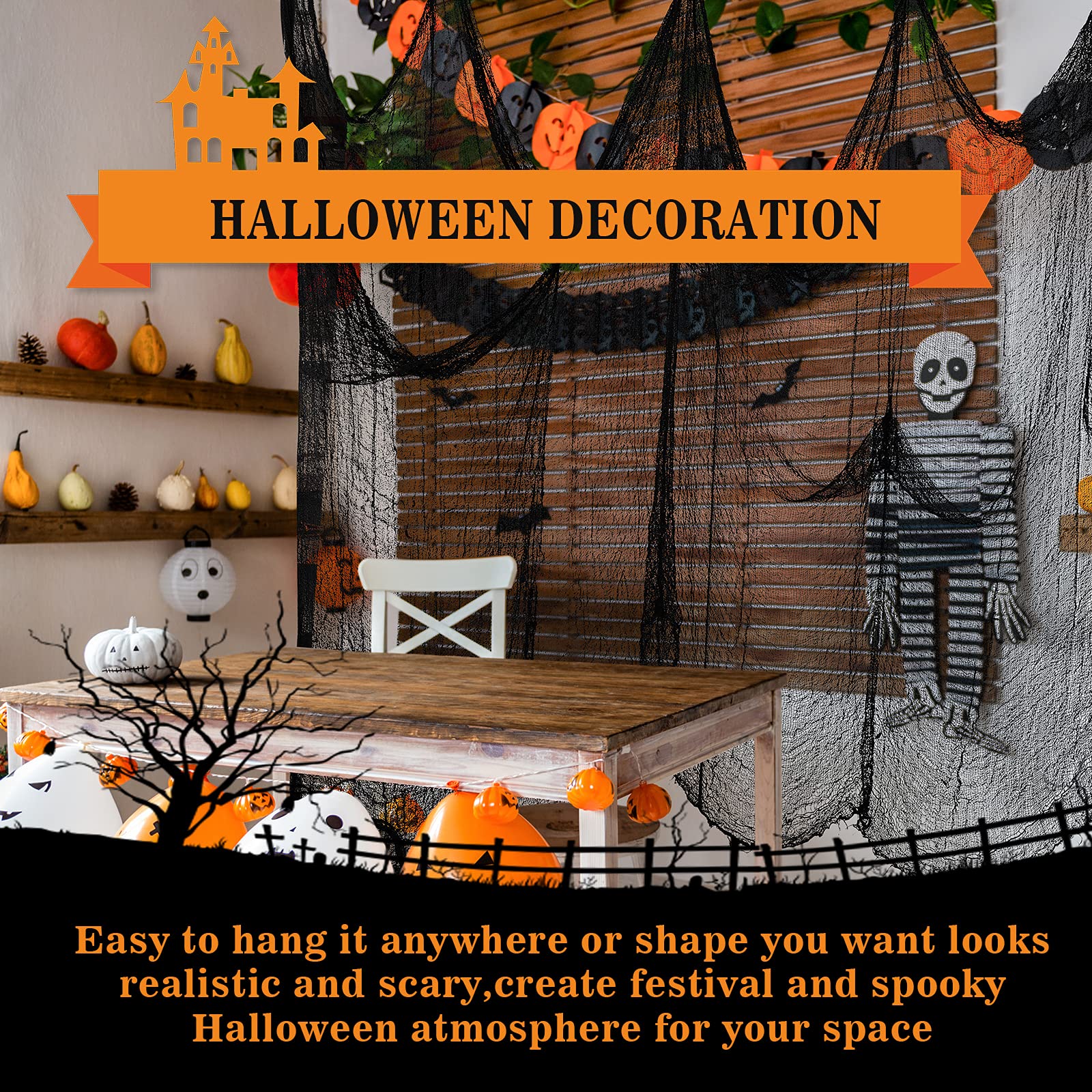 Halloween Creepy Cloth Black 80×160 Inch - Scary Spider Web Decor for Outdoor & Indoor - Perfect for Halloween Party Decorations, Haunted House Props, and Spooky Yard Displays