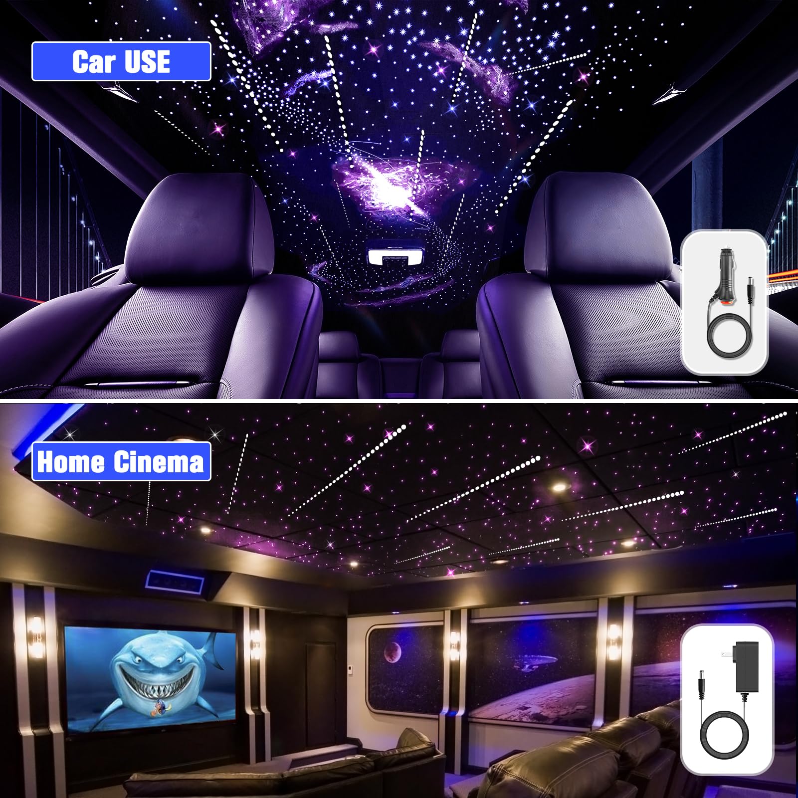 20W Twinkle LED Fiber Optic Lights with Bluetooth APP & Remote Control - 550pcs 0.03in Fiber Cable & Shooting Star Kit for Car Roof & Home Decoration - Perfect for Bedroom, Party, Christmas, and Wedding Decorations